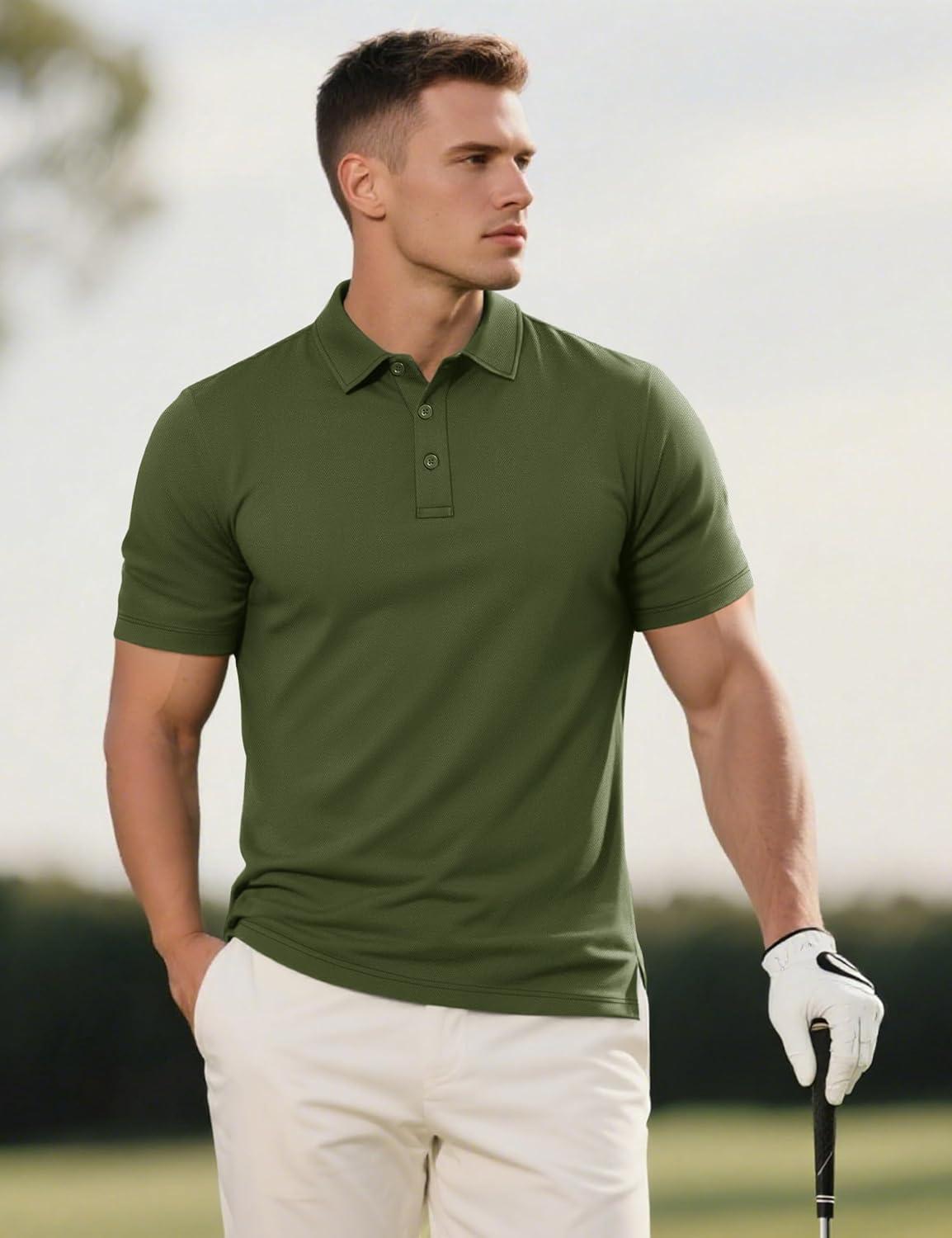 imageMAGCOMSEN 5 Pack Mens Polo Shirts Short Sleeve Dry Fit Moisture Wicking Golf Polos Performance Casual Collared ShirtsBlackNavyBright BlueWine RedWolf Brown