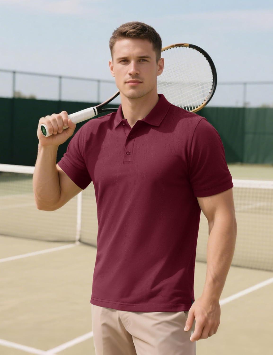 imageMAGCOMSEN 5 Pack Mens Polo Shirts Short Sleeve Dry Fit Moisture Wicking Golf Polos Performance Casual Collared ShirtsBlackNavyWhiteBright BlueDark Grey