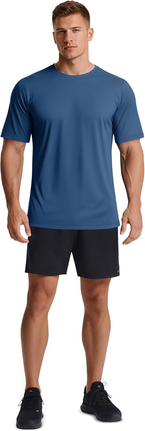 imageMAGCOMSEN 5 Pack Mens Short Sleeve UPF 50 Shirts Dry Fit Athletic Rash Guard Workout Running Swim Gym Performance TshirtsBlackBlue GreyNavyWhiteLight Grey