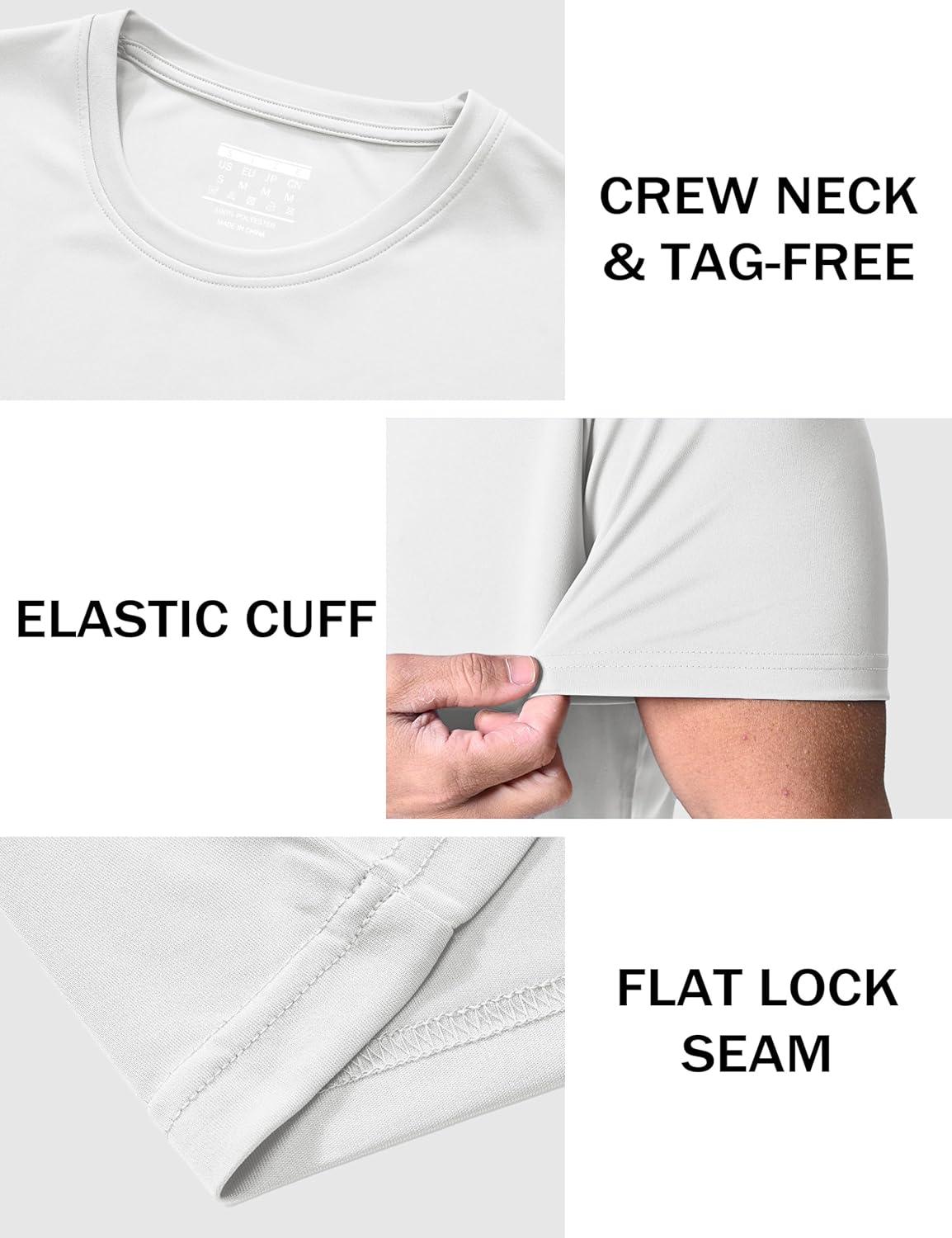 imageMAGCOMSEN 5 Pack Mens Short Sleeve UPF 50 Shirts Dry Fit Athletic Rash Guard Workout Running Swim Gym Performance TshirtsBlackDark GreyWhiteFluorescent GreenSky Blue