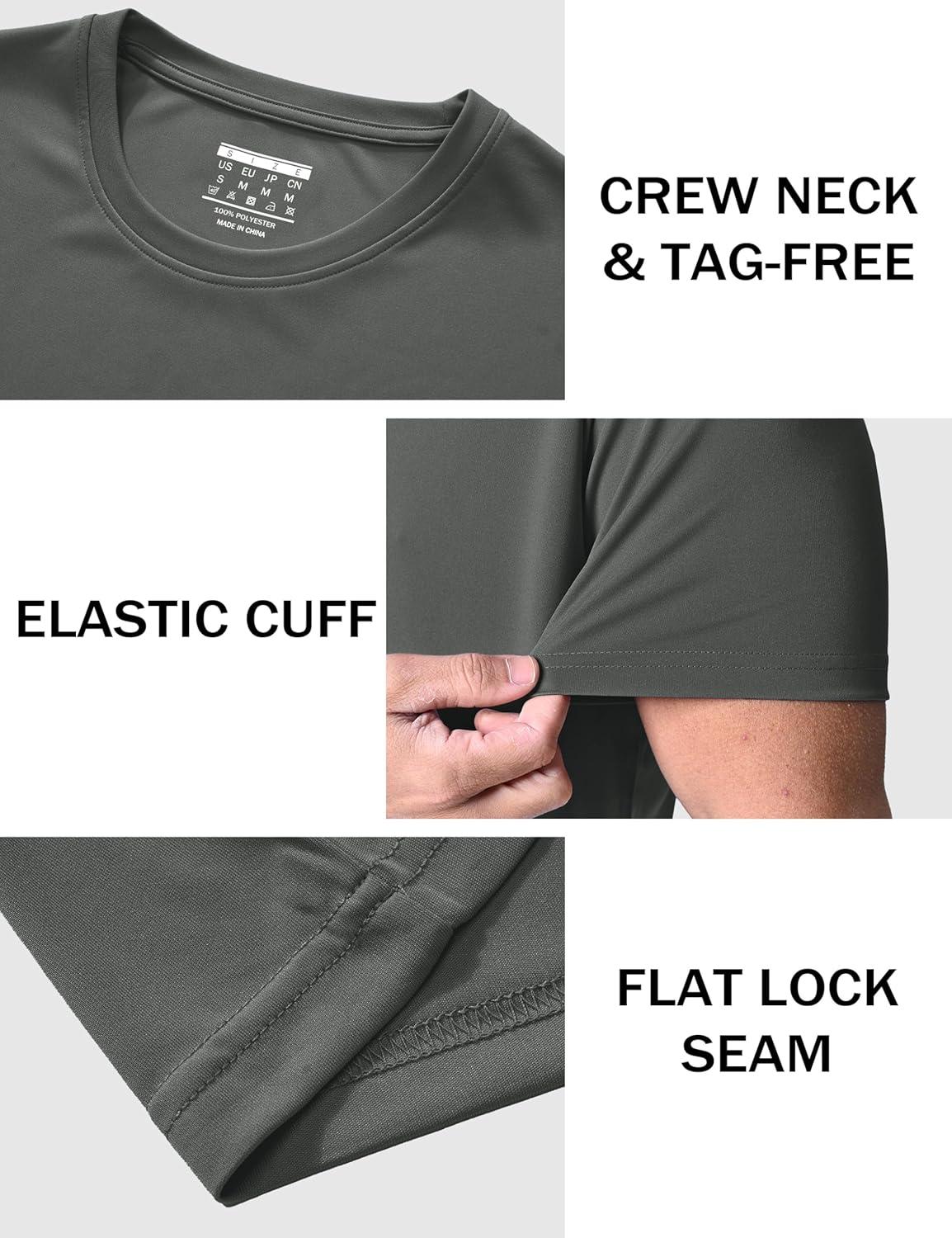 imageMAGCOMSEN 5 Pack Mens Short Sleeve UPF 50 Shirts Dry Fit Athletic Rash Guard Workout Running Swim Gym Performance TshirtsBlackDark GreyWhiteNavyLight Grey