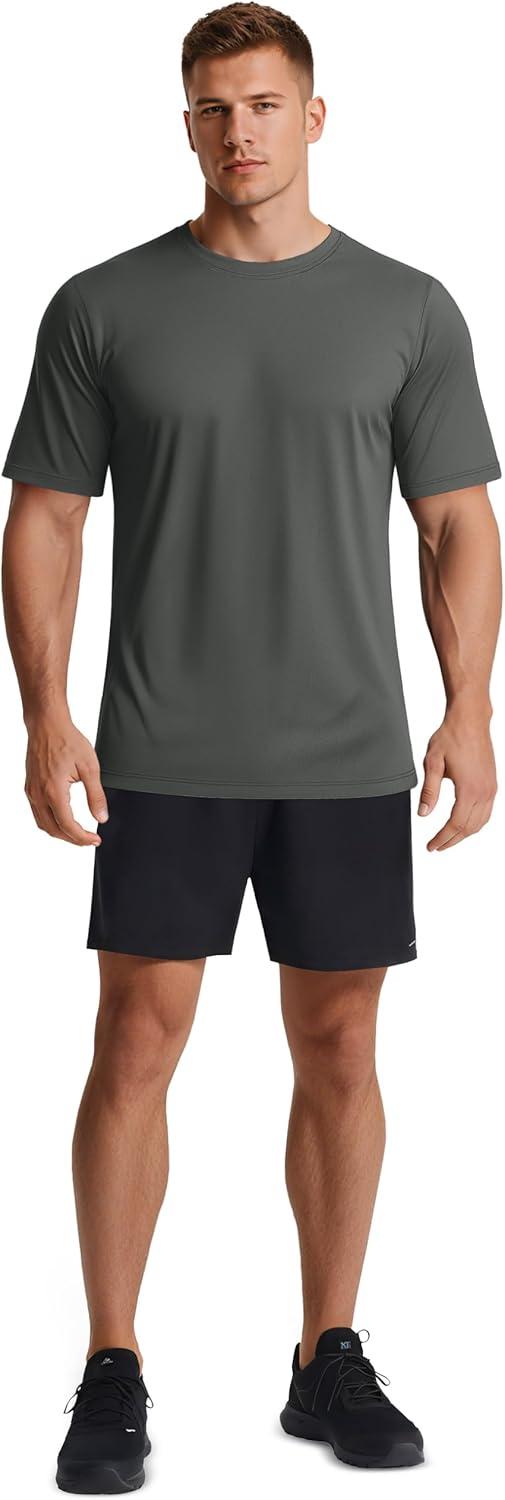 imageMAGCOMSEN 5 Pack Mens Short Sleeve UPF 50 Shirts Dry Fit Athletic Rash Guard Workout Running Swim Gym Performance TshirtsBlackDark GreyWhiteNavyLight Grey