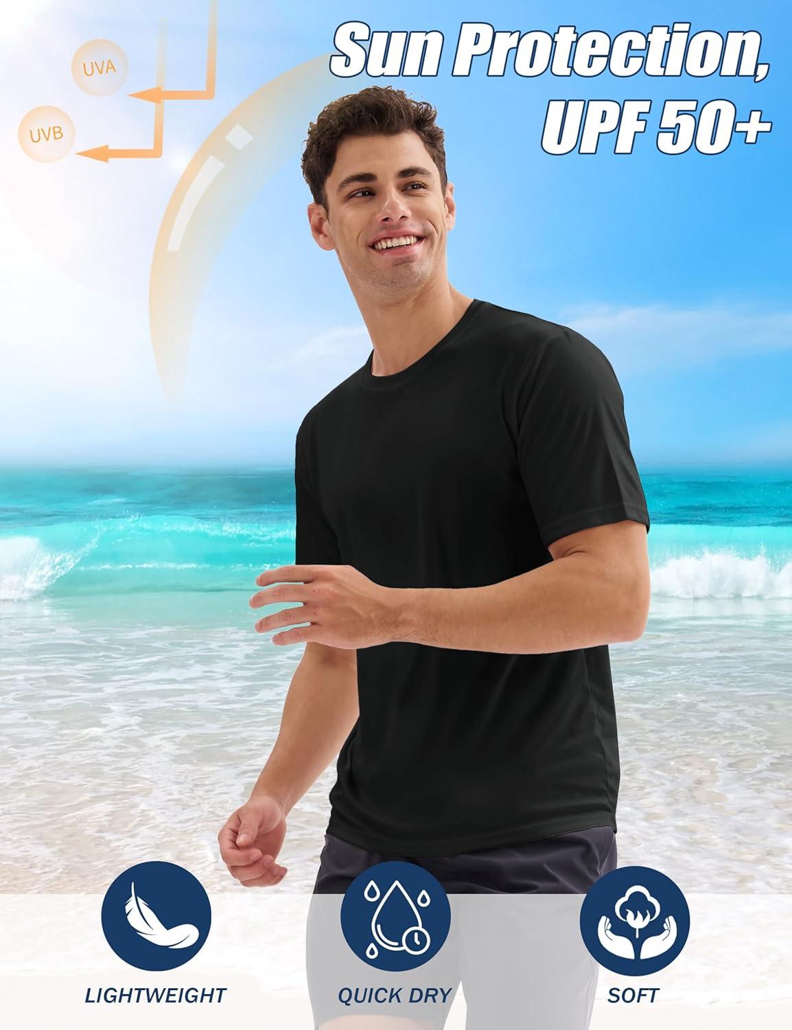 imageMAGCOMSEN 5 Pack Mens Short Sleeve UPF 50 Shirts Dry Fit Athletic Rash Guard Workout Running Swim Gym Performance TshirtsBlackNavyWhiteFluorescent GreenSky Blue