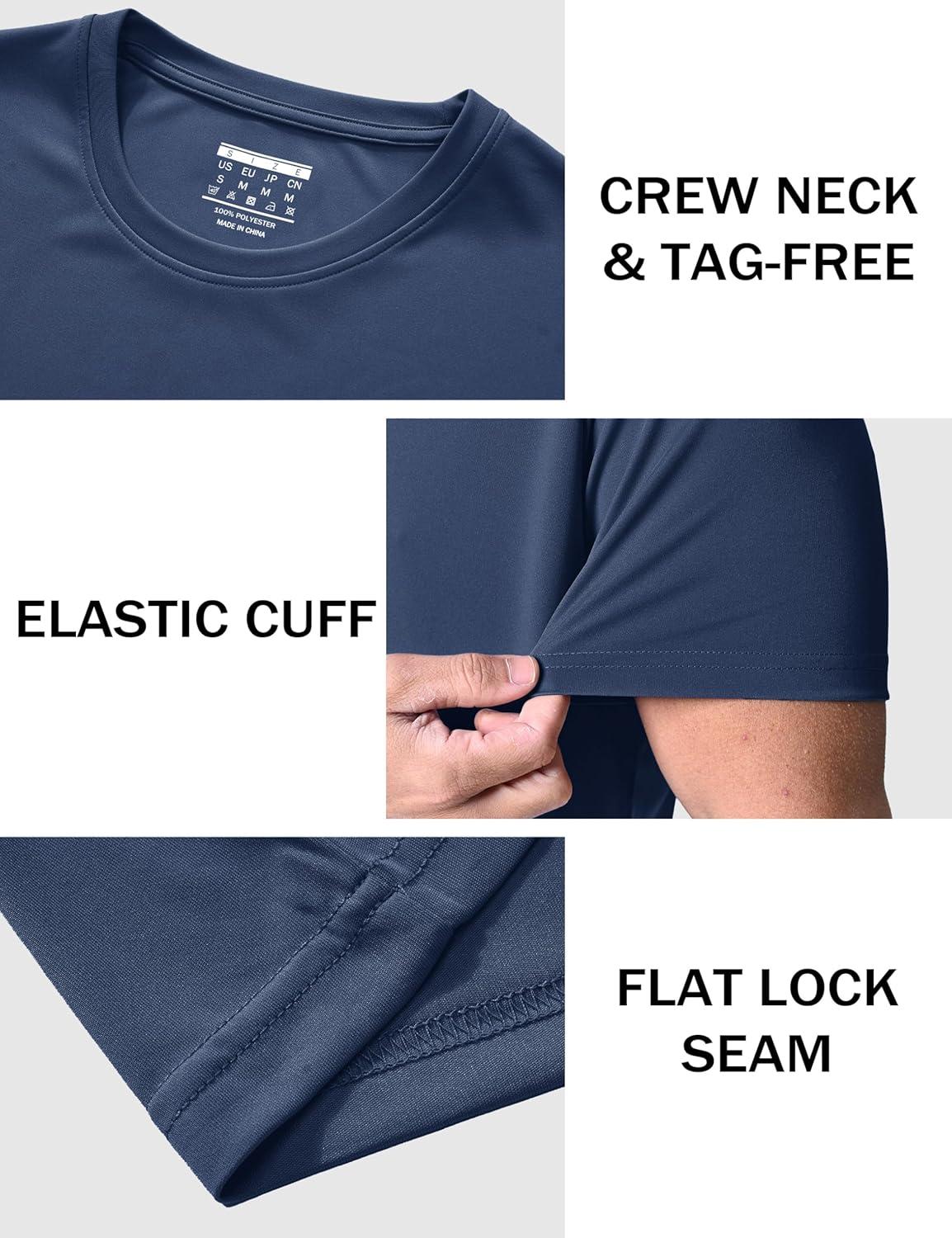 imageMAGCOMSEN 5 Pack Mens Short Sleeve UPF 50 Shirts Dry Fit Athletic Rash Guard Workout Running Swim Gym Performance TshirtsBlackNavyWhiteFluorescent GreenOrange