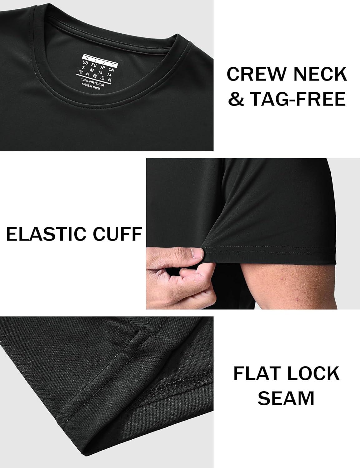 imageMAGCOMSEN 5 Pack Mens Short Sleeve UPF 50 Shirts Dry Fit Athletic Rash Guard Workout Running Swim Gym Performance TshirtsBlackNavyWhiteFluorescent GreenSky Blue