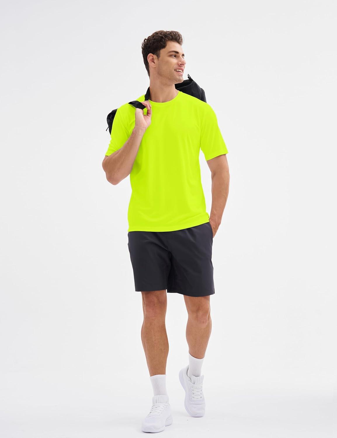 imageMAGCOMSEN 5 Pack Mens Short Sleeve UPF 50 Shirts Dry Fit Athletic Rash Guard Workout Running Swim Gym Performance TshirtsWhiteFluorescent GreenOrangeSky BlueBlack