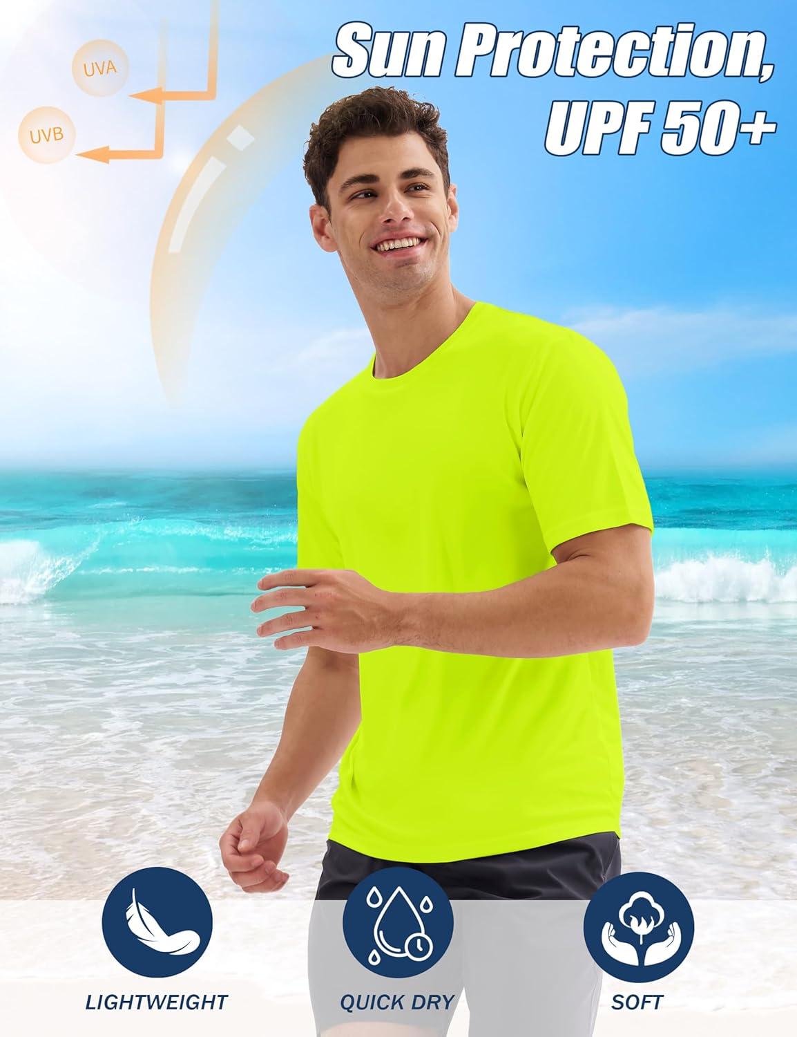 imageMAGCOMSEN 5 Pack Mens Short Sleeve UPF 50 Shirts Dry Fit Athletic Rash Guard Workout Running Swim Gym Performance TshirtsWhiteFluorescent GreenOrangeSky BlueBlack