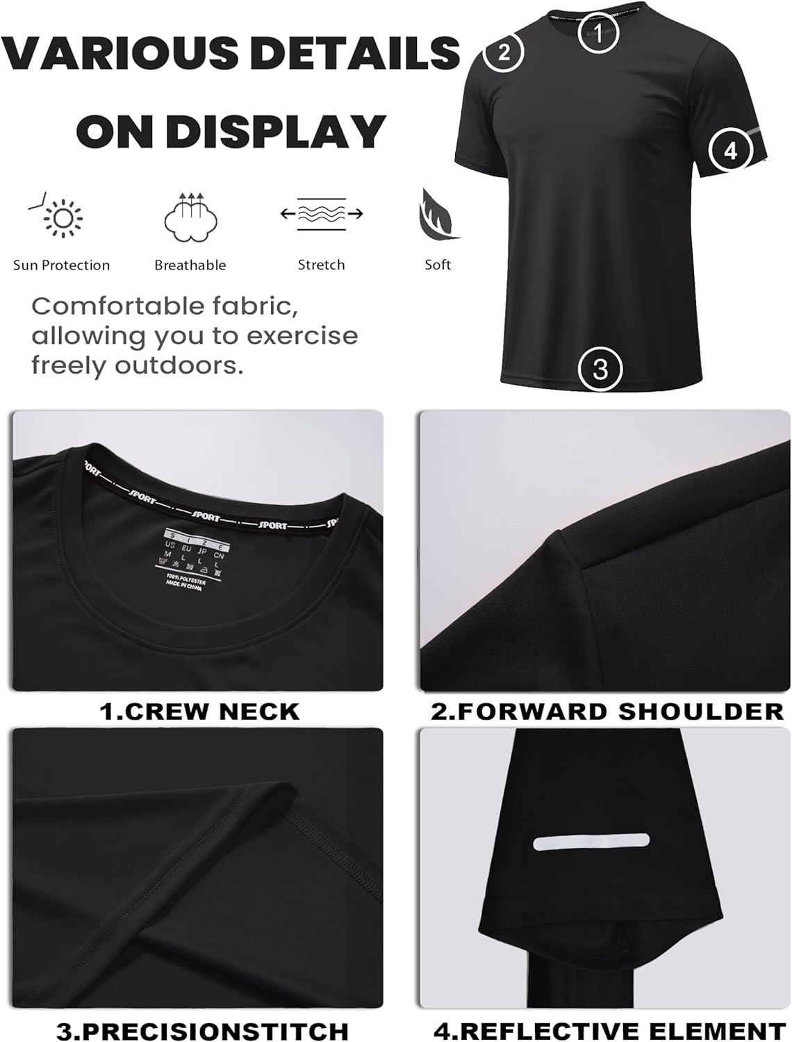 imageMAGCOMSEN Dry Fit Shirts for Men Sun Protection Athletic Short Sleeve Shirt Workout Gym Fishing Swim Rash GuardBlack