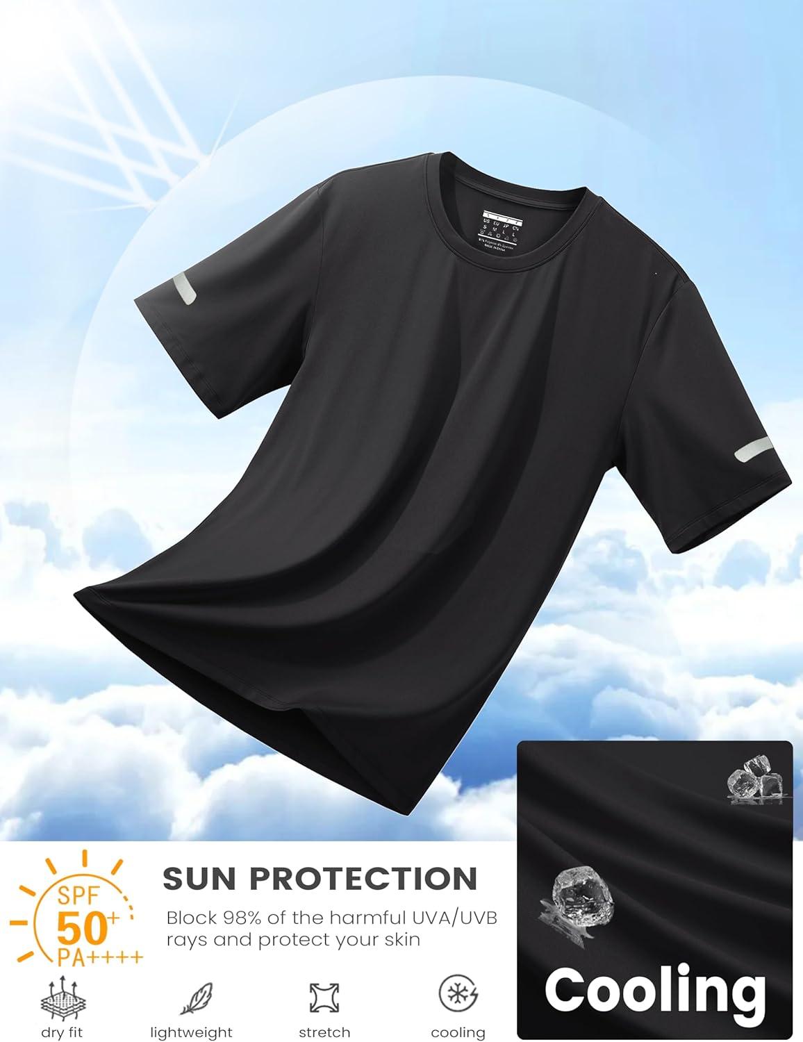 imageMAGCOMSEN Dry Fit Shirts for Men Sun Protection Athletic Short Sleeve Shirt Workout Gym Fishing Swim Rash GuardBlack