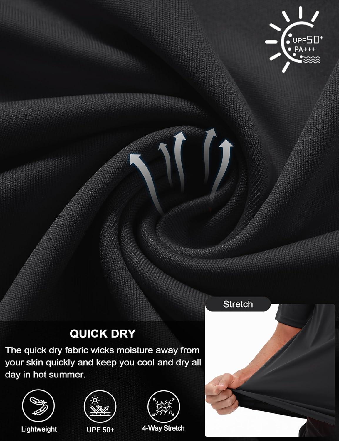 imageMAGCOMSEN Dry Fit Shirts for Men Sun Protection Athletic Short Sleeve Shirt Workout Gym Fishing Swim Rash GuardBlack