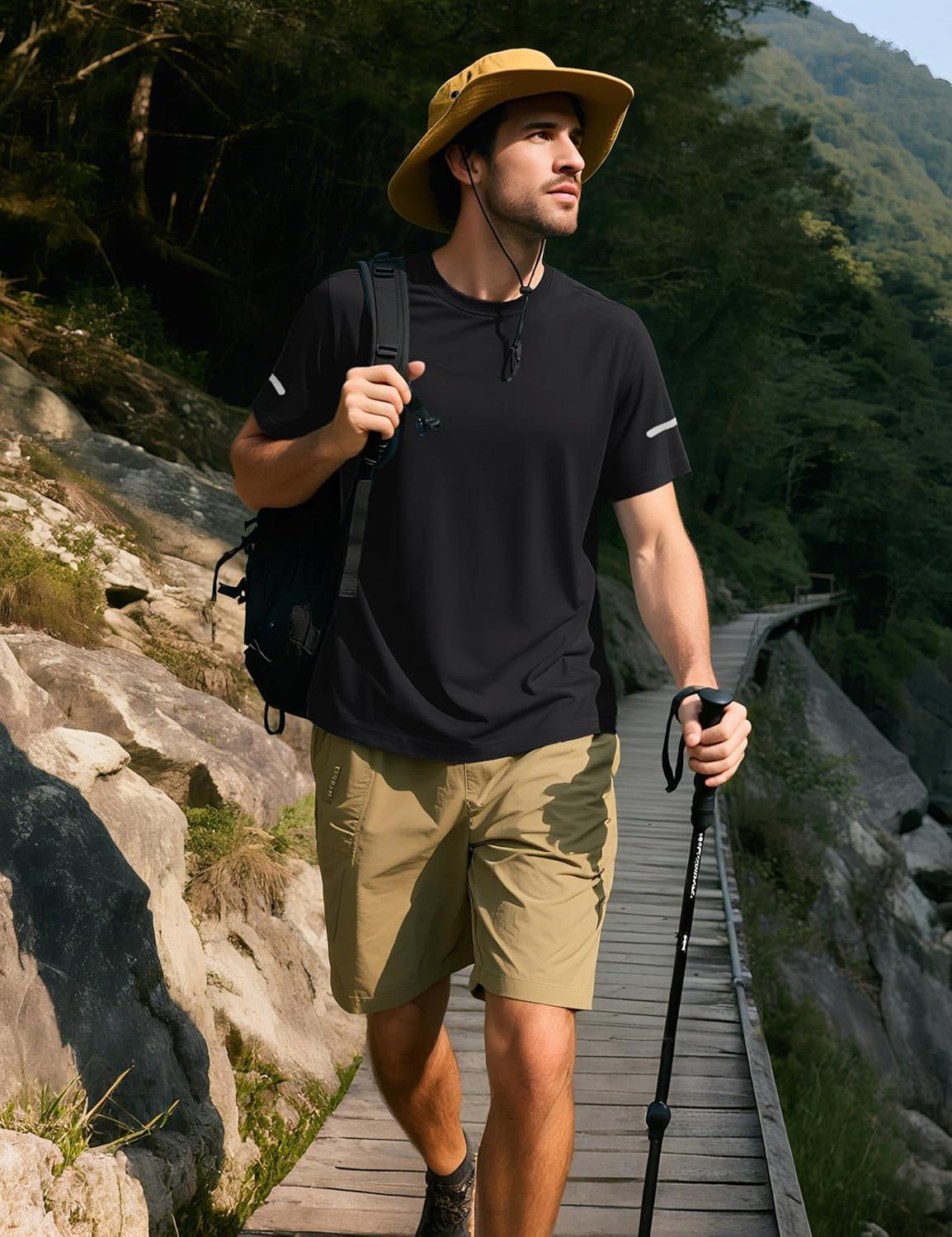 imageMAGCOMSEN Dry Fit Shirts for Men Sun Protection Athletic Short Sleeve Shirt Workout Gym Fishing Swim Rash GuardBlack