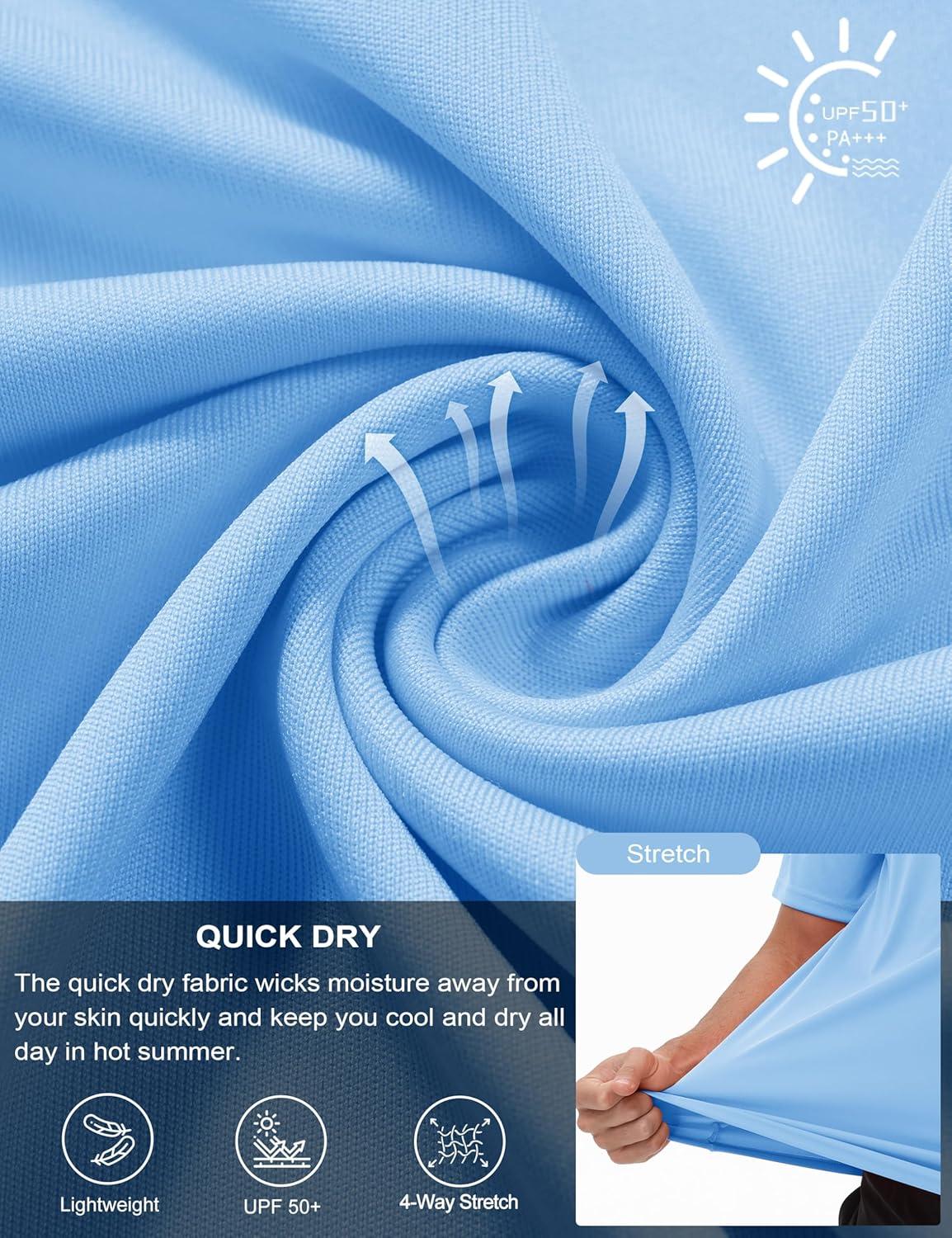 imageMAGCOMSEN Dry Fit Shirts for Men Sun Protection Athletic Short Sleeve Shirt Workout Gym Fishing Swim Rash GuardBlue