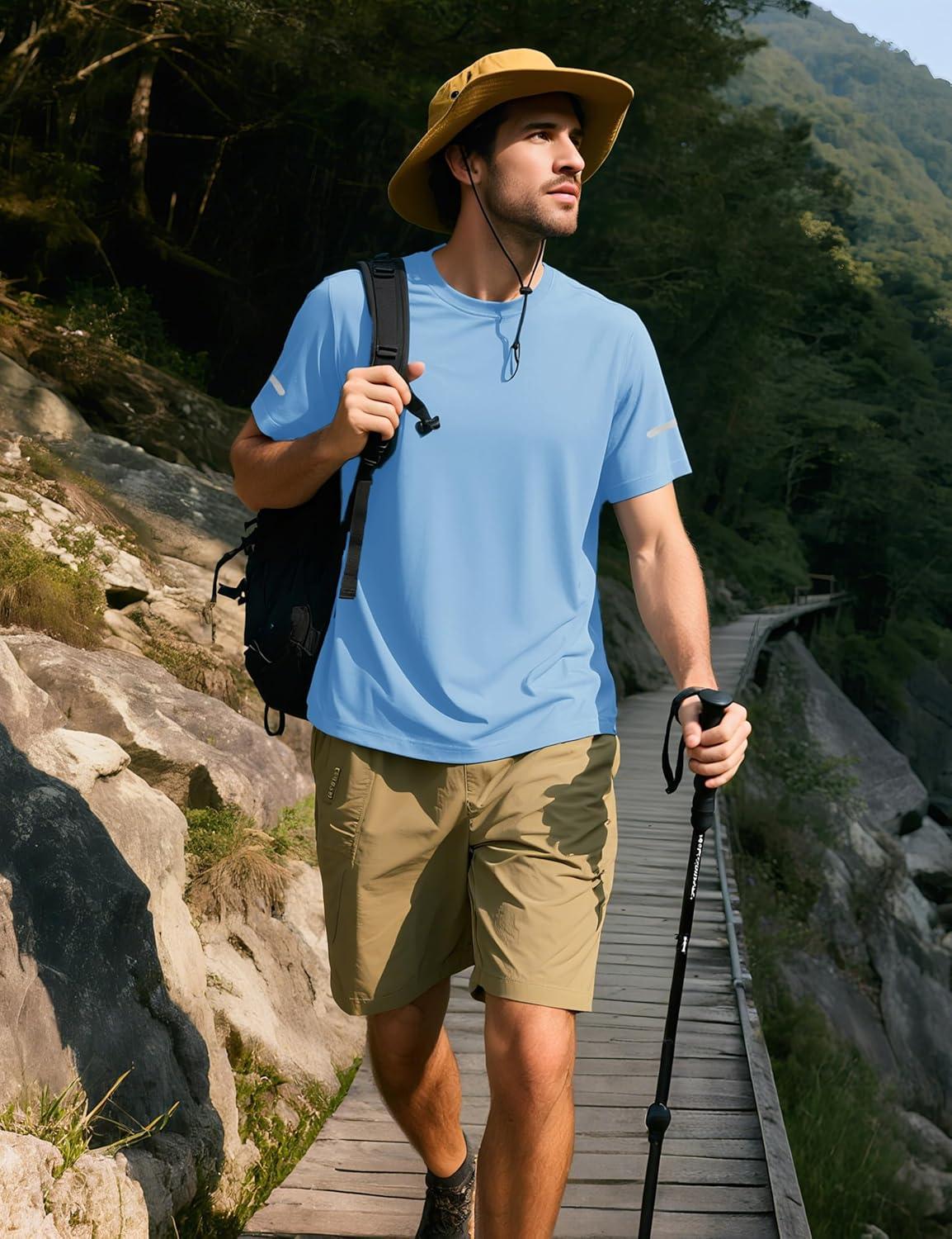 imageMAGCOMSEN Dry Fit Shirts for Men Sun Protection Athletic Short Sleeve Shirt Workout Gym Fishing Swim Rash GuardBlue