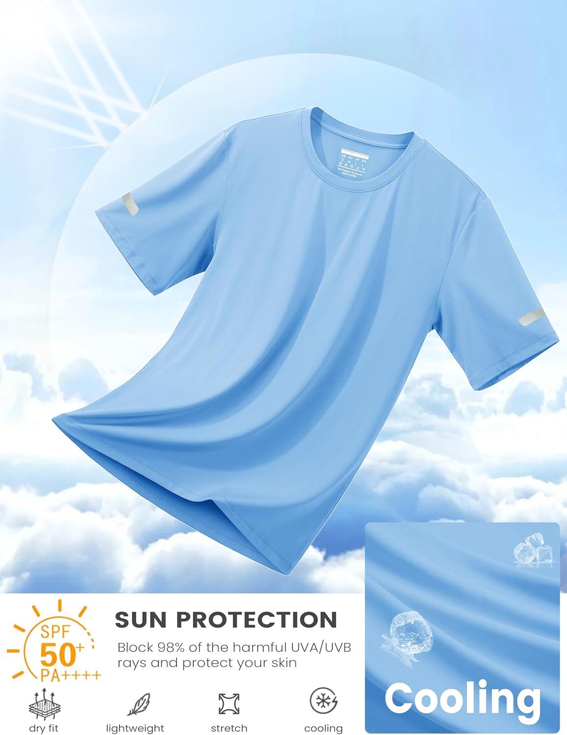 imageMAGCOMSEN Dry Fit Shirts for Men Sun Protection Athletic Short Sleeve Shirt Workout Gym Fishing Swim Rash GuardBlue