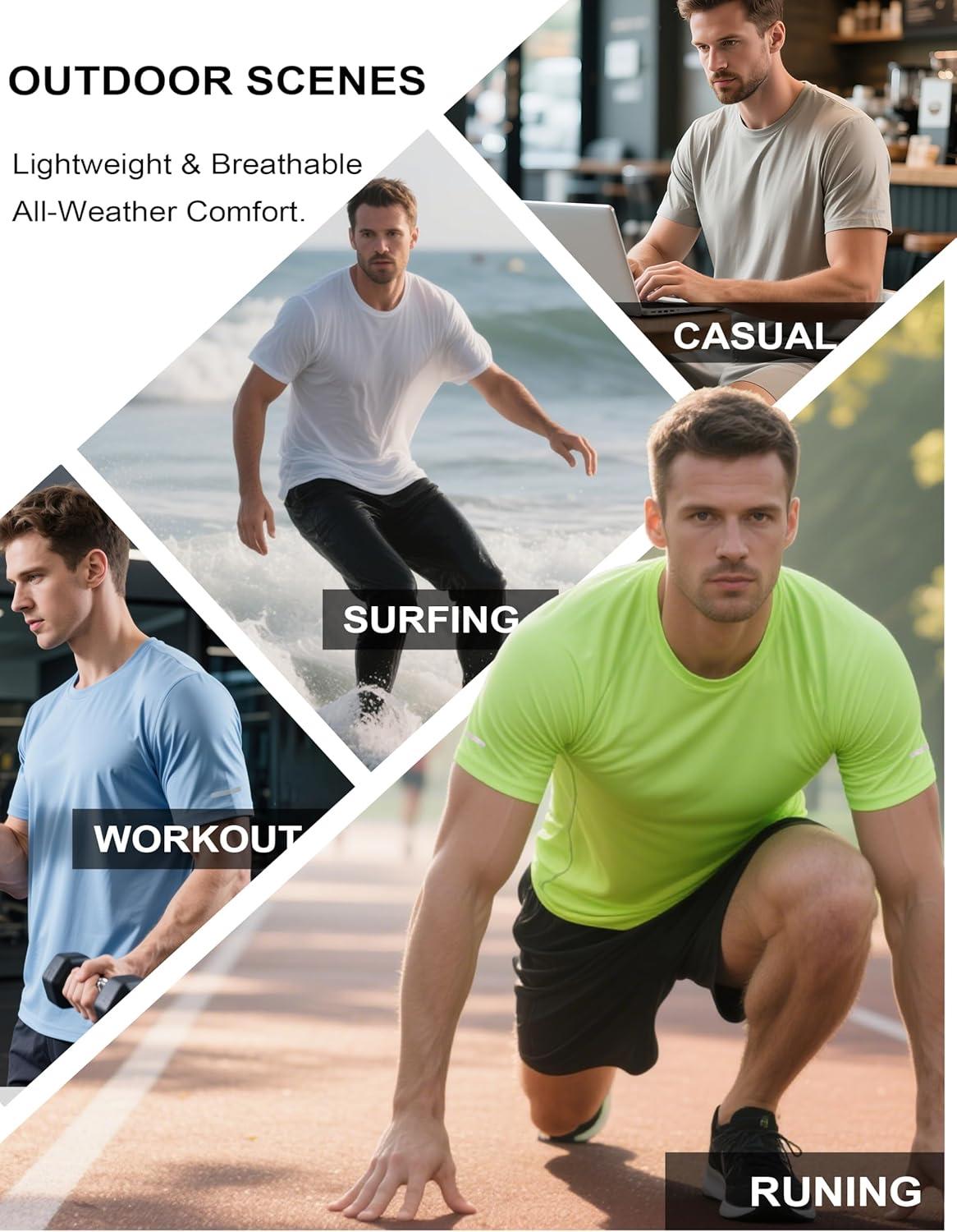 imageMAGCOMSEN Dry Fit Shirts for Men Sun Protection Athletic Short Sleeve Shirt Workout Gym Fishing Swim Rash GuardBlue