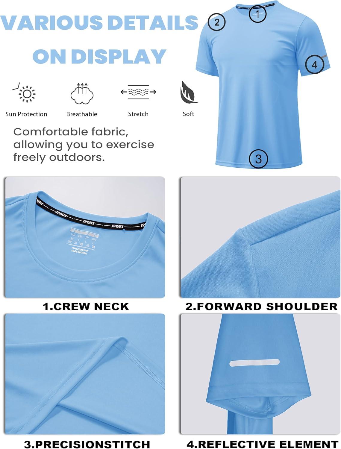 imageMAGCOMSEN Dry Fit Shirts for Men Sun Protection Athletic Short Sleeve Shirt Workout Gym Fishing Swim Rash GuardBlue