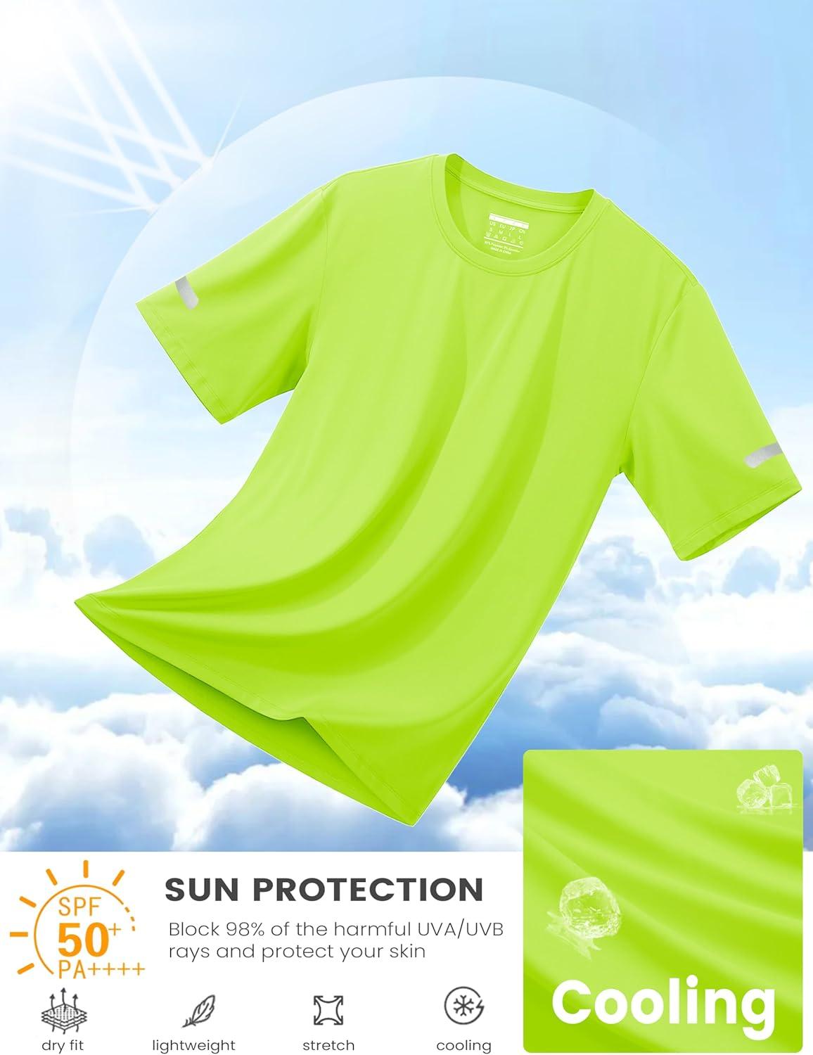 imageMAGCOMSEN Dry Fit Shirts for Men Sun Protection Athletic Short Sleeve Shirt Workout Gym Fishing Swim Rash GuardFlgreen