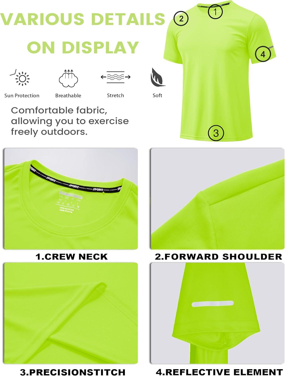 imageMAGCOMSEN Dry Fit Shirts for Men Sun Protection Athletic Short Sleeve Shirt Workout Gym Fishing Swim Rash GuardFlgreen