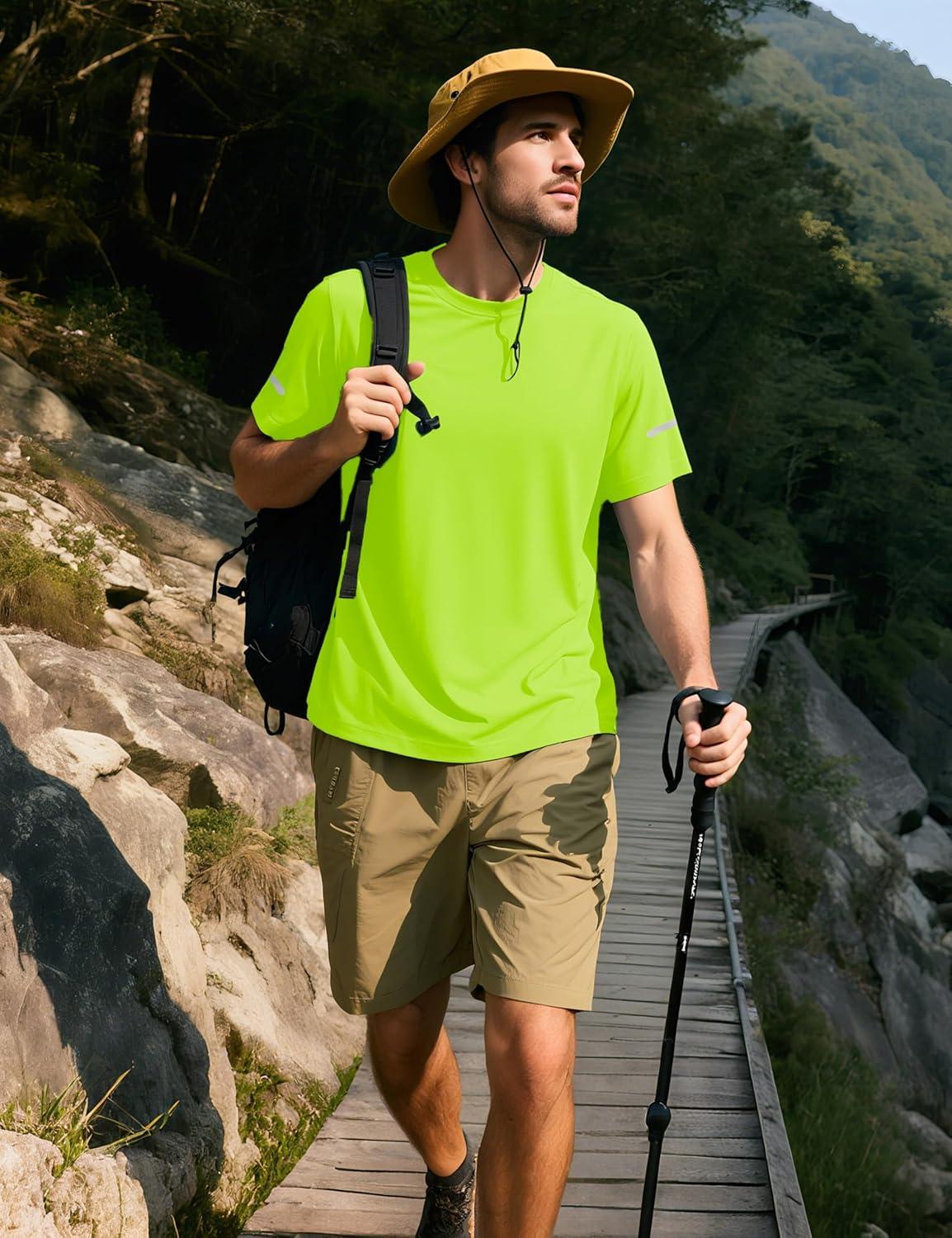 imageMAGCOMSEN Dry Fit Shirts for Men Sun Protection Athletic Short Sleeve Shirt Workout Gym Fishing Swim Rash GuardFlgreen