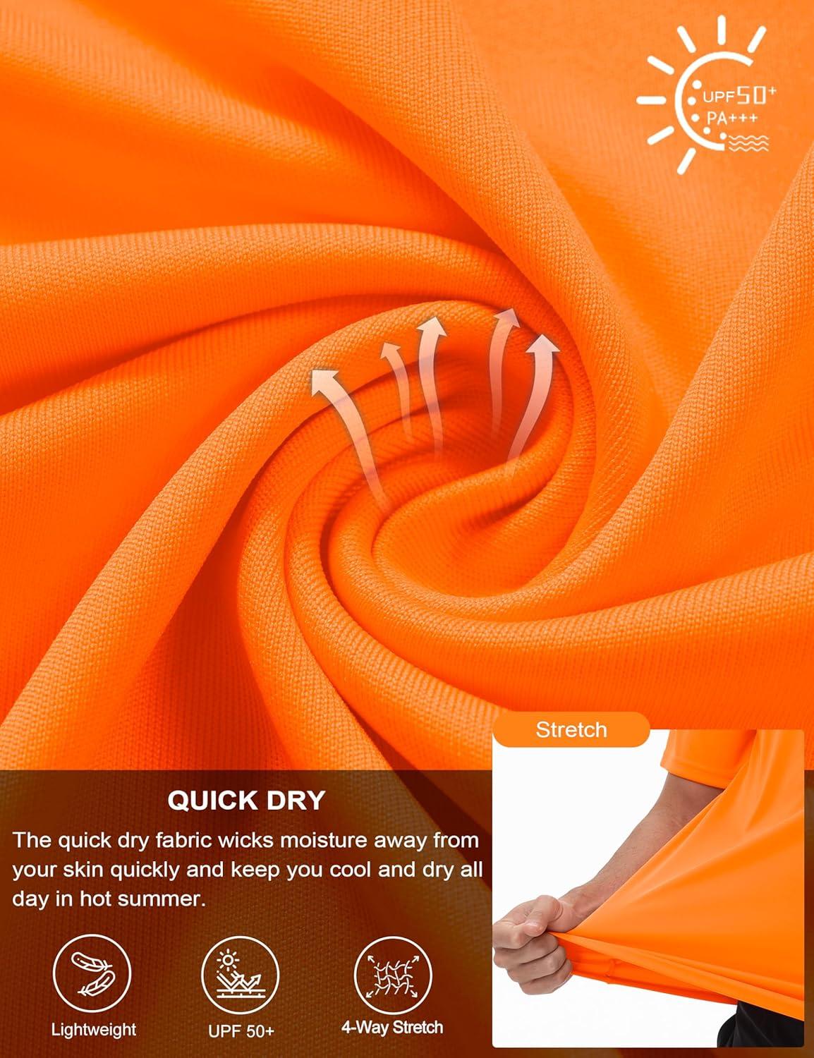 imageMAGCOMSEN Dry Fit Shirts for Men Sun Protection Athletic Short Sleeve Shirt Workout Gym Fishing Swim Rash GuardFlorange