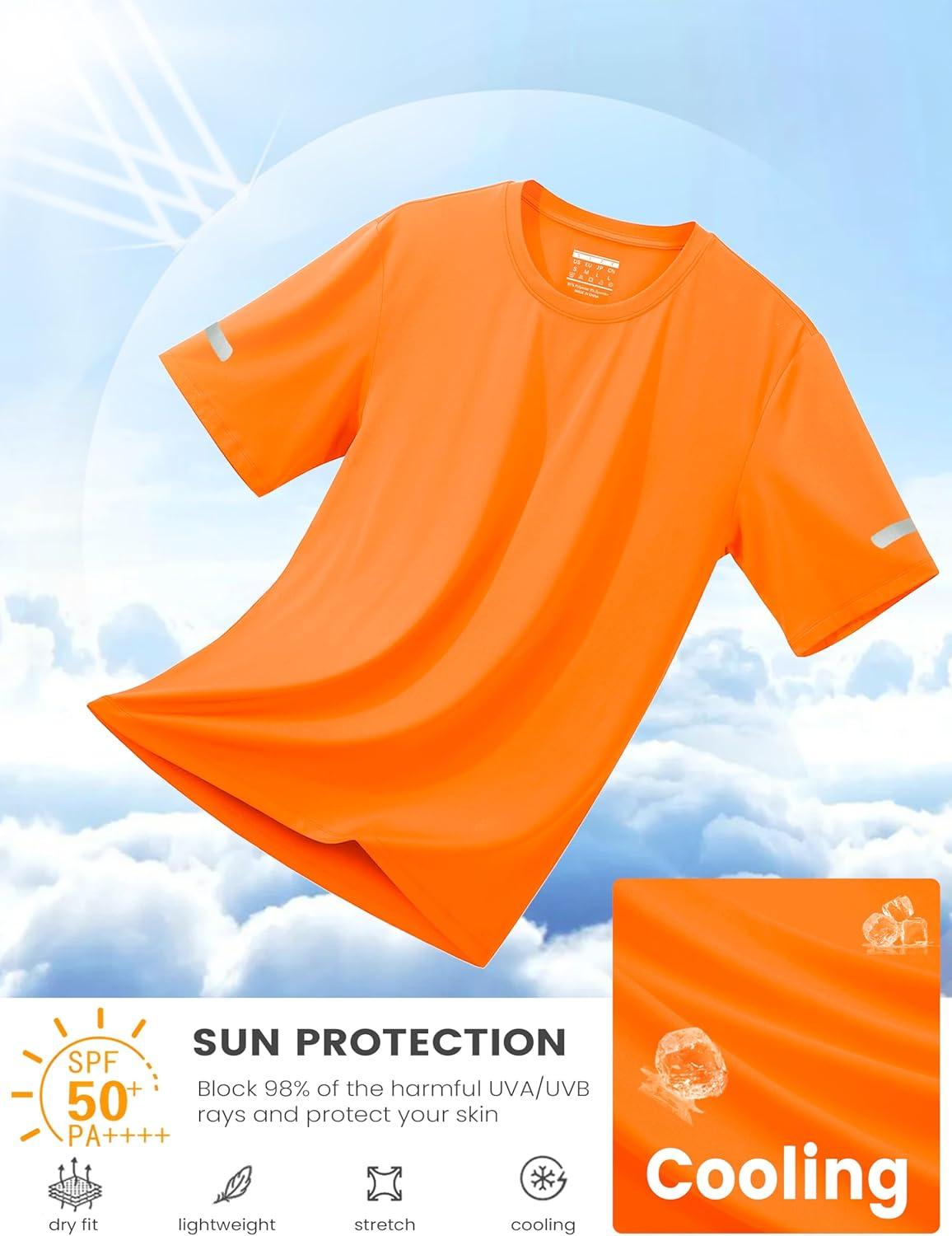 imageMAGCOMSEN Dry Fit Shirts for Men Sun Protection Athletic Short Sleeve Shirt Workout Gym Fishing Swim Rash GuardFlorange