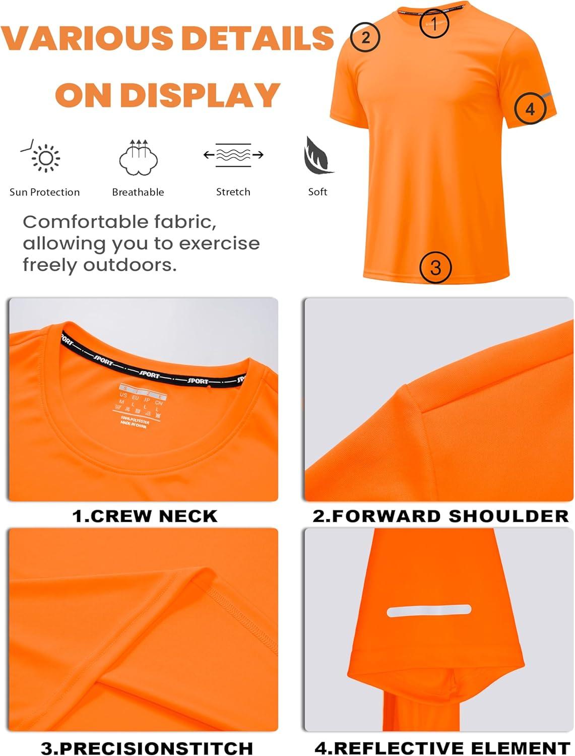 imageMAGCOMSEN Dry Fit Shirts for Men Sun Protection Athletic Short Sleeve Shirt Workout Gym Fishing Swim Rash GuardFlorange