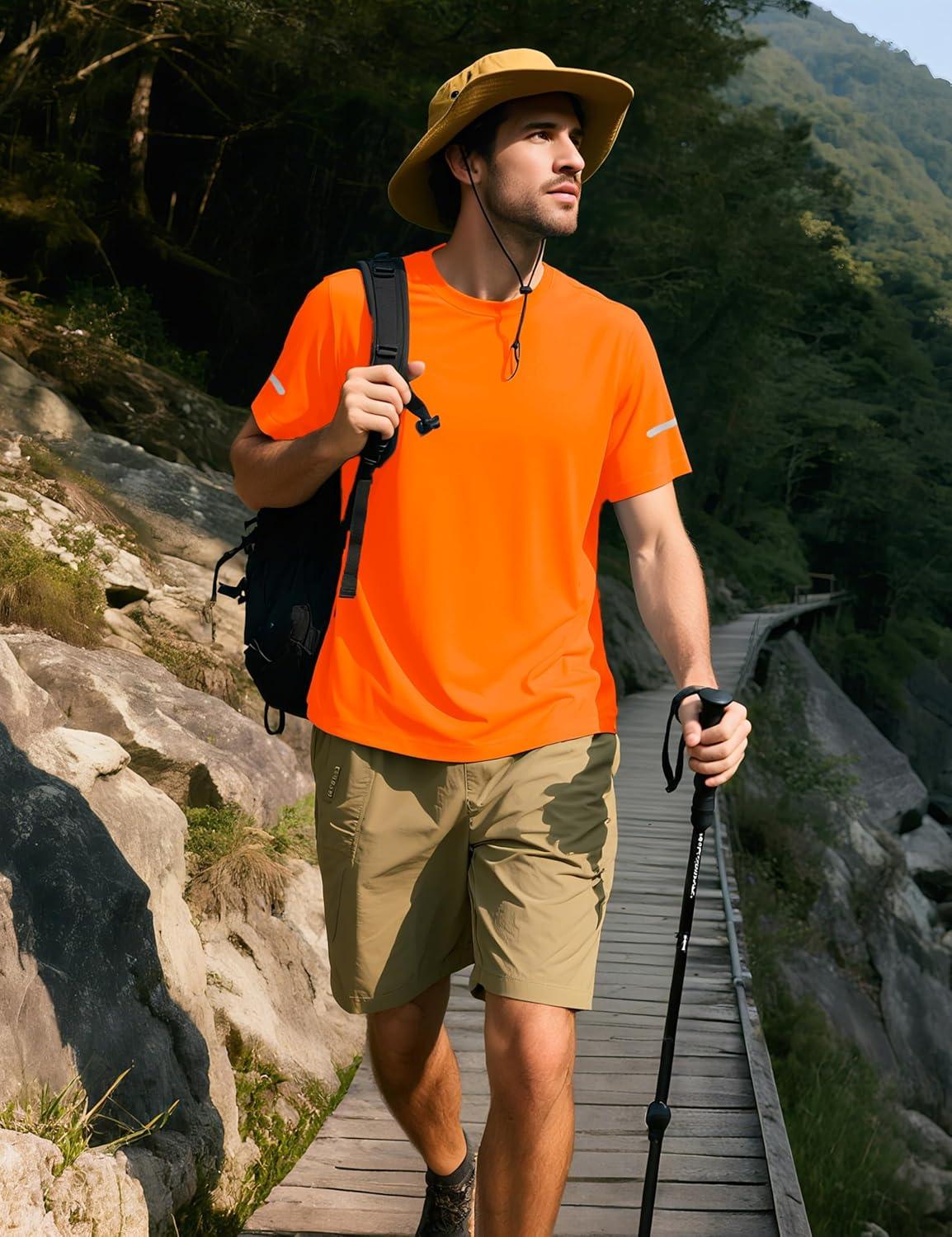 imageMAGCOMSEN Dry Fit Shirts for Men Sun Protection Athletic Short Sleeve Shirt Workout Gym Fishing Swim Rash GuardFlorange