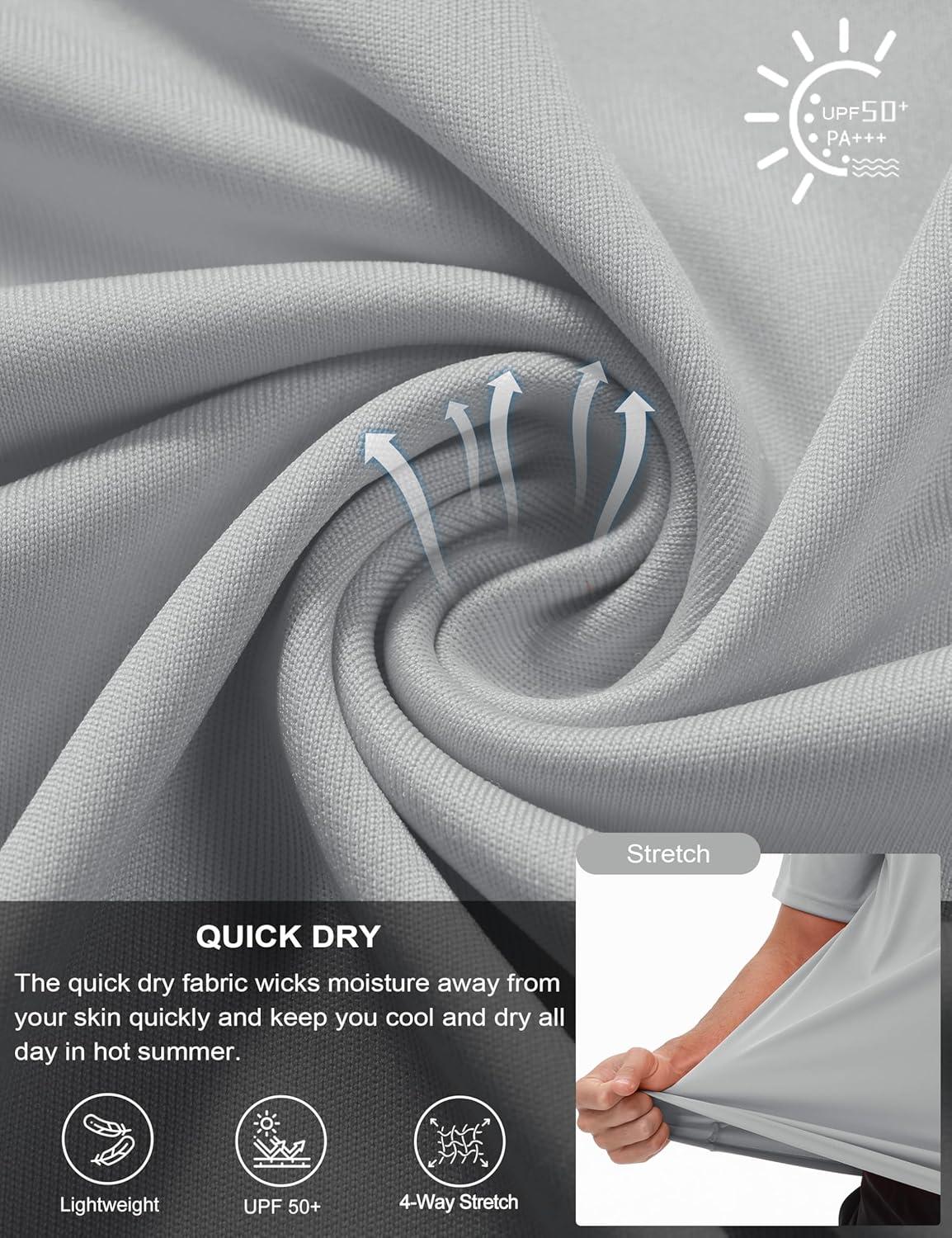 imageMAGCOMSEN Dry Fit Shirts for Men Sun Protection Athletic Short Sleeve Shirt Workout Gym Fishing Swim Rash GuardLightgrey