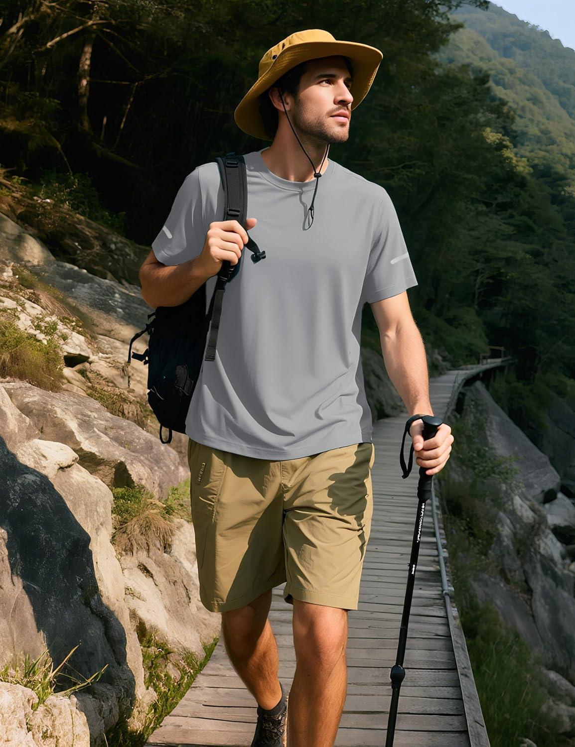 imageMAGCOMSEN Dry Fit Shirts for Men Sun Protection Athletic Short Sleeve Shirt Workout Gym Fishing Swim Rash GuardLightgrey