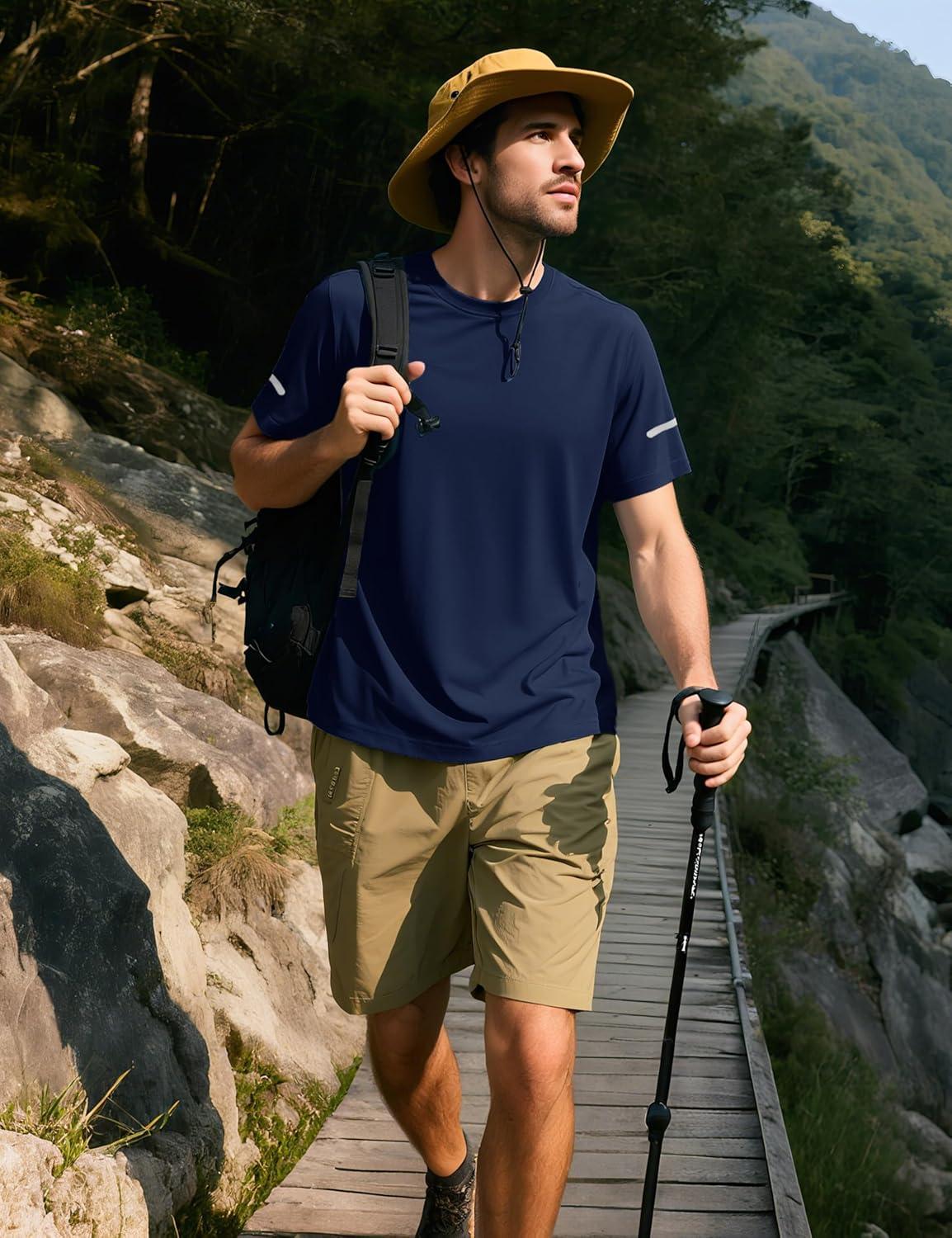 imageMAGCOMSEN Dry Fit Shirts for Men Sun Protection Athletic Short Sleeve Shirt Workout Gym Fishing Swim Rash GuardNavy