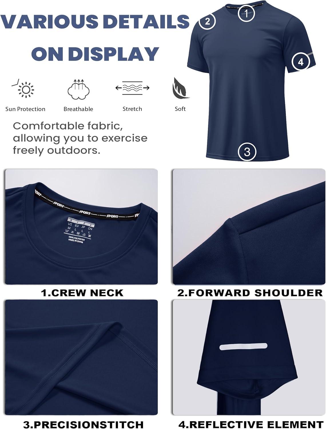 imageMAGCOMSEN Dry Fit Shirts for Men Sun Protection Athletic Short Sleeve Shirt Workout Gym Fishing Swim Rash GuardNavy
