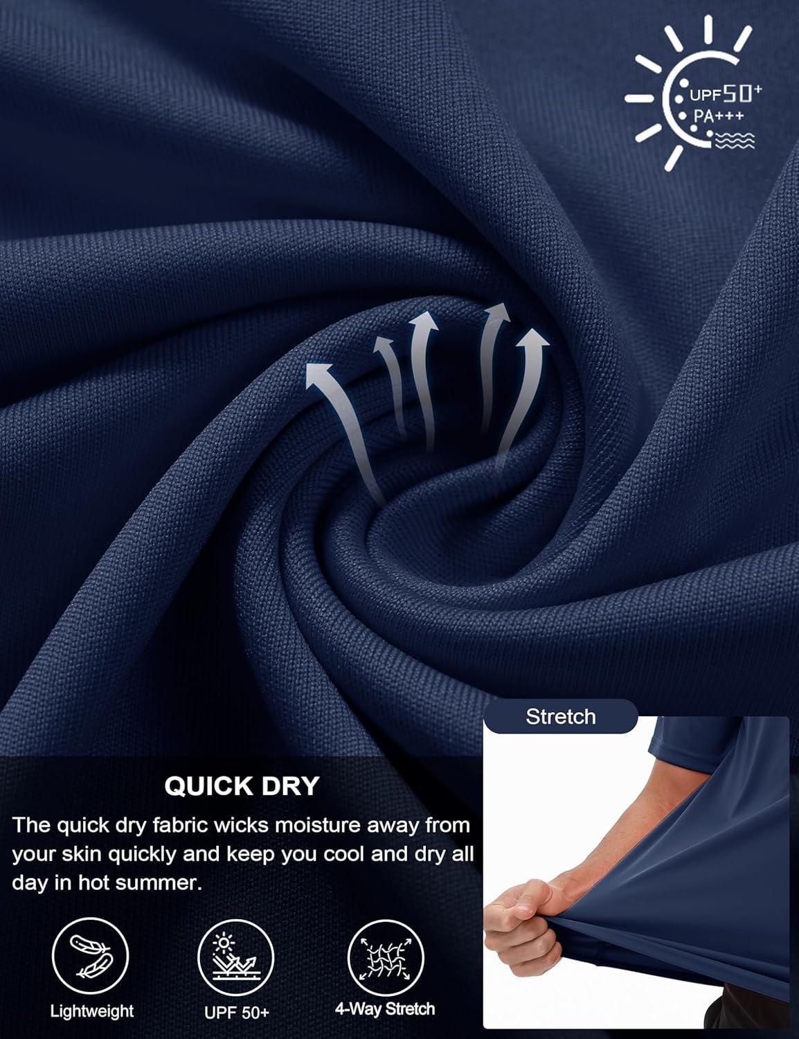 imageMAGCOMSEN Dry Fit Shirts for Men Sun Protection Athletic Short Sleeve Shirt Workout Gym Fishing Swim Rash GuardNavy