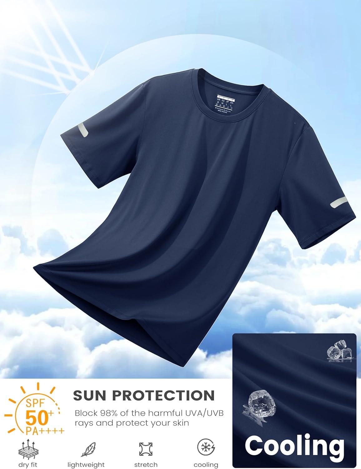 imageMAGCOMSEN Dry Fit Shirts for Men Sun Protection Athletic Short Sleeve Shirt Workout Gym Fishing Swim Rash GuardNavy