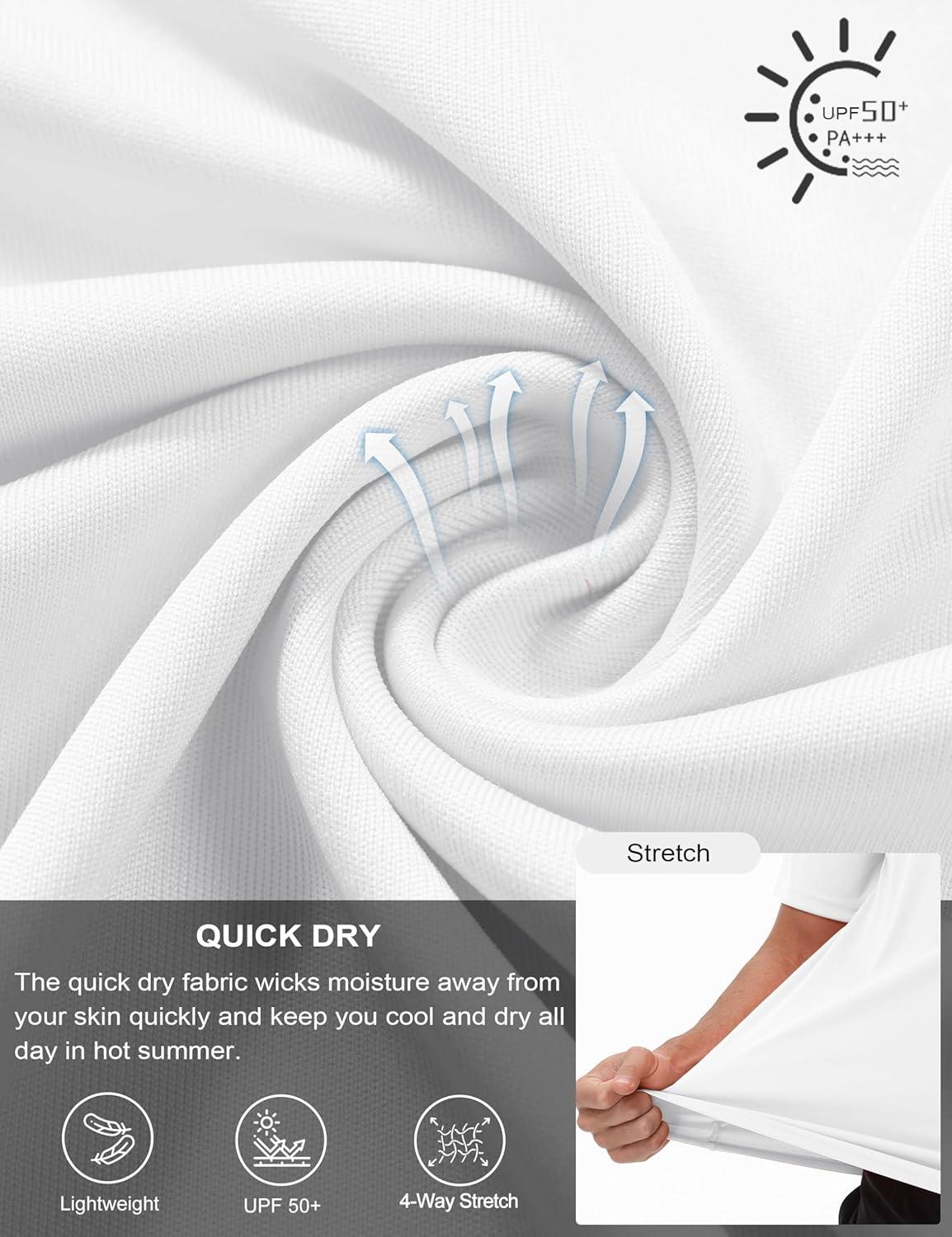 imageMAGCOMSEN Dry Fit Shirts for Men Sun Protection Athletic Short Sleeve Shirt Workout Gym Fishing Swim Rash GuardWhite