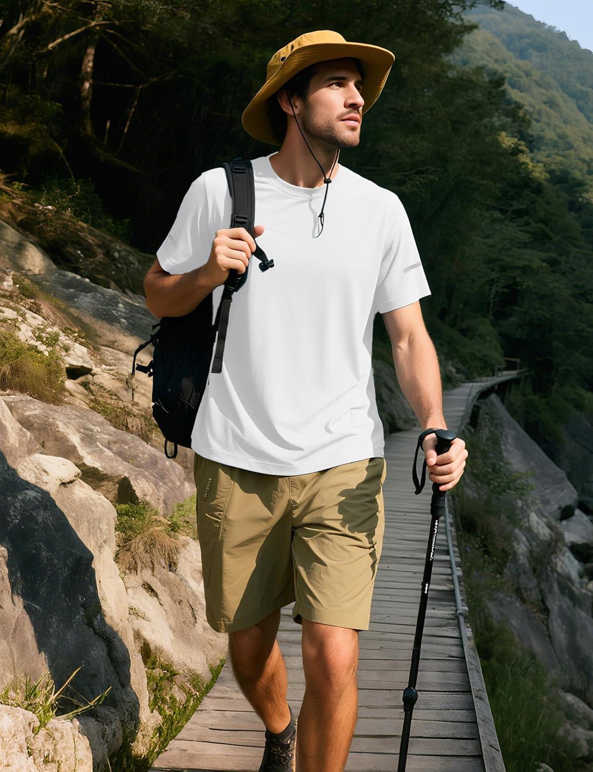 imageMAGCOMSEN Dry Fit Shirts for Men Sun Protection Athletic Short Sleeve Shirt Workout Gym Fishing Swim Rash GuardWhite