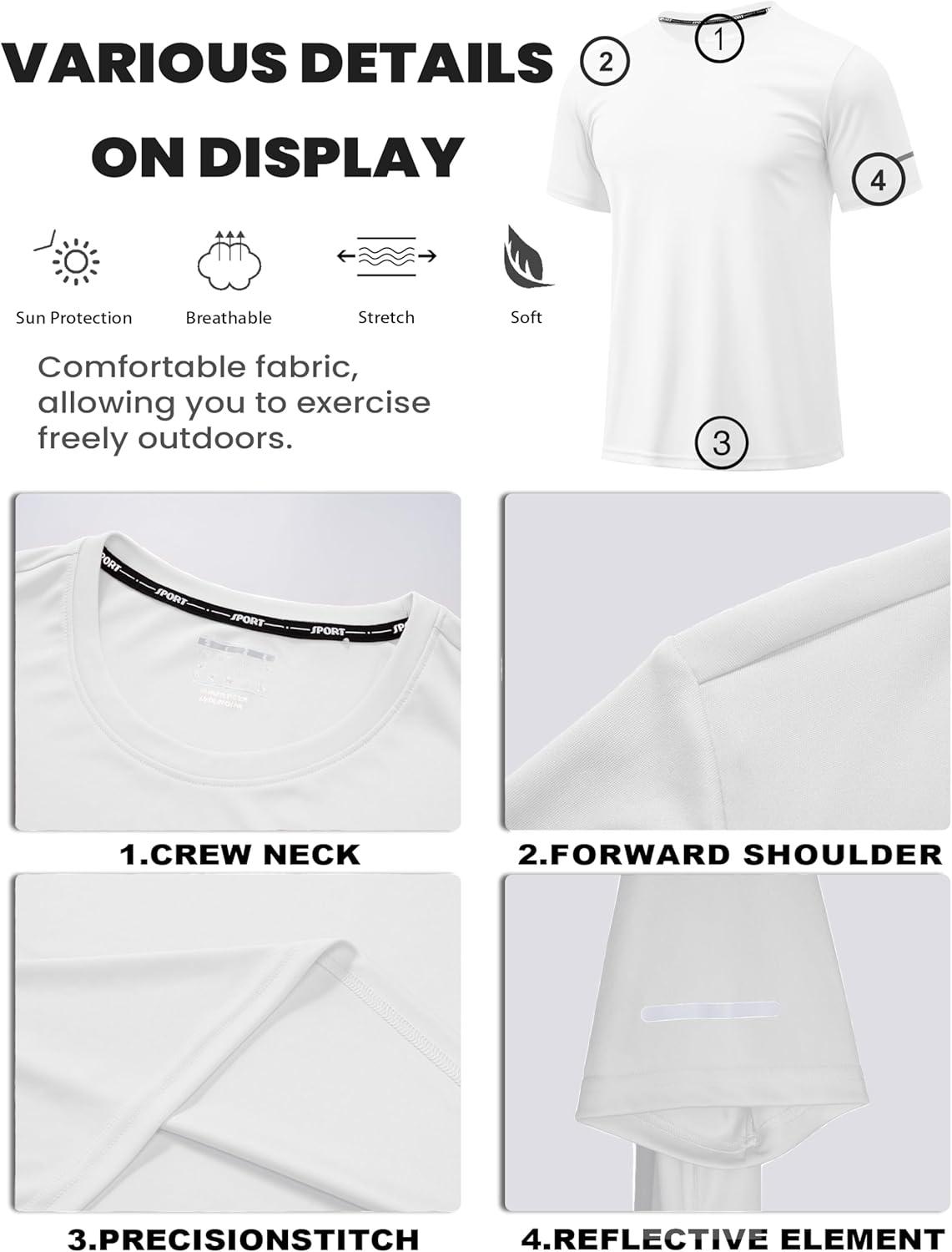 imageMAGCOMSEN Dry Fit Shirts for Men Sun Protection Athletic Short Sleeve Shirt Workout Gym Fishing Swim Rash GuardWhite