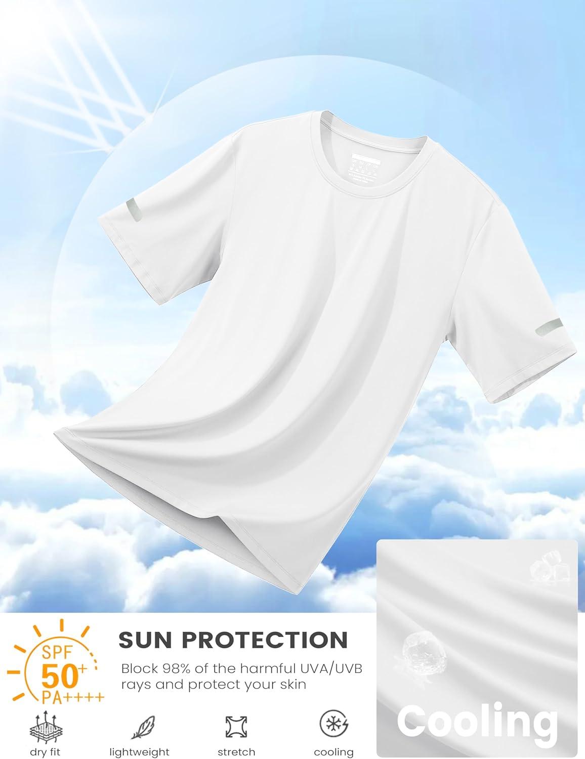 imageMAGCOMSEN Dry Fit Shirts for Men Sun Protection Athletic Short Sleeve Shirt Workout Gym Fishing Swim Rash GuardWhite