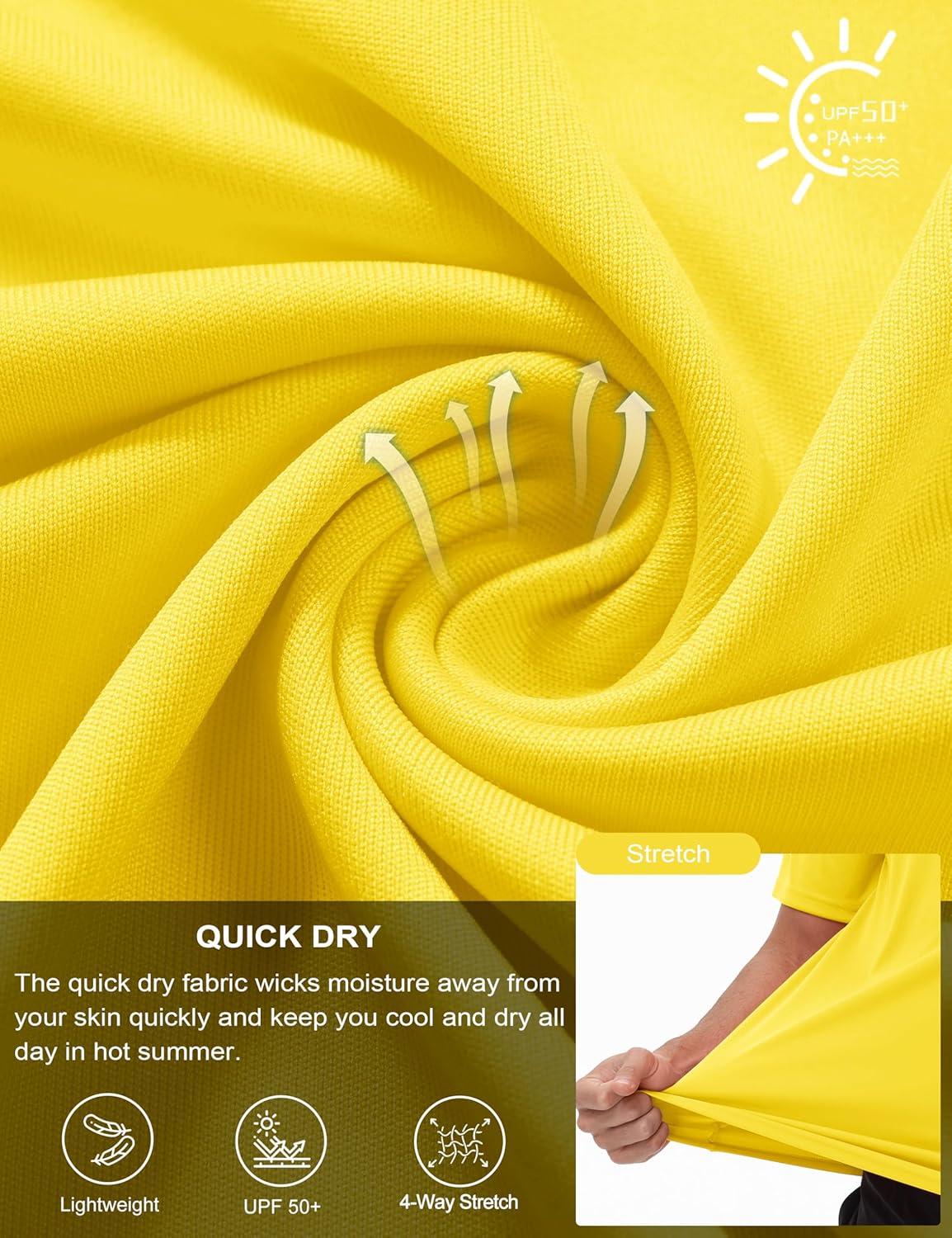 imageMAGCOMSEN Dry Fit Shirts for Men Sun Protection Athletic Short Sleeve Shirt Workout Gym Fishing Swim Rash GuardYellow