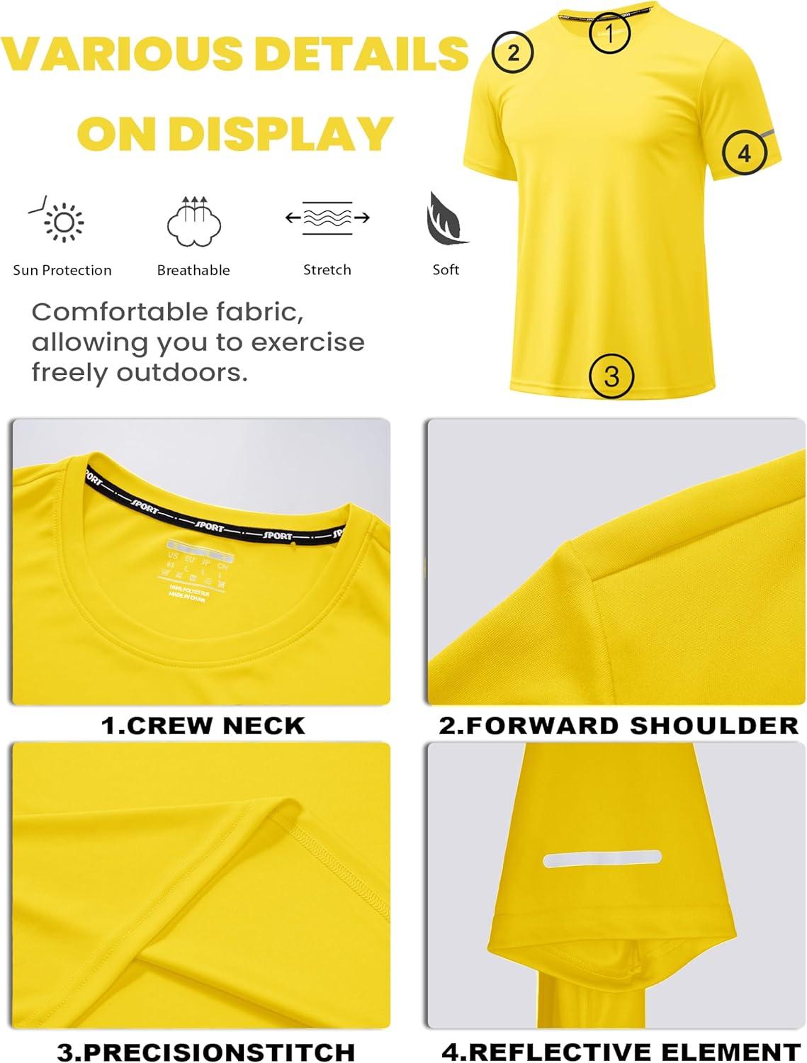 imageMAGCOMSEN Dry Fit Shirts for Men Sun Protection Athletic Short Sleeve Shirt Workout Gym Fishing Swim Rash GuardYellow