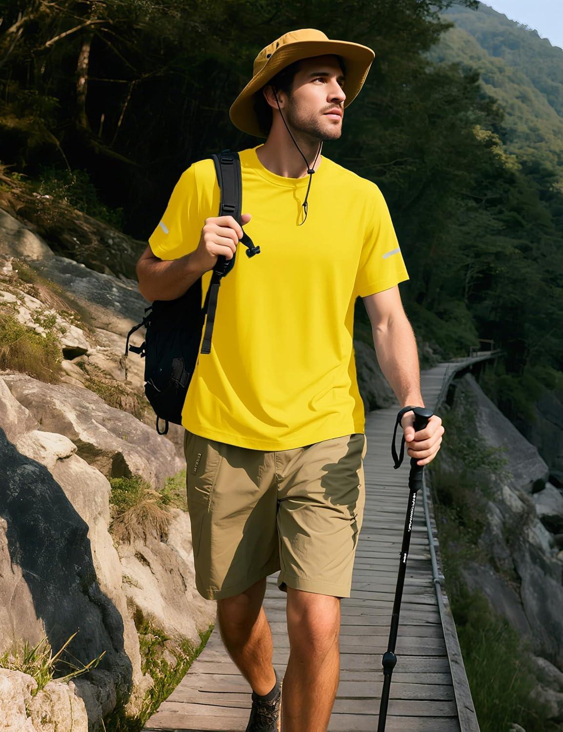 imageMAGCOMSEN Dry Fit Shirts for Men Sun Protection Athletic Short Sleeve Shirt Workout Gym Fishing Swim Rash GuardYellow