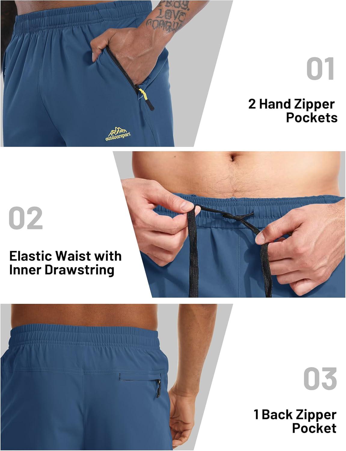 imageMAGCOMSEN Mens Capri Shorts Quick Dry Below Knee 34 Capri Pants with Zipper Pockets for Workout Running Training SummerBlue Grey