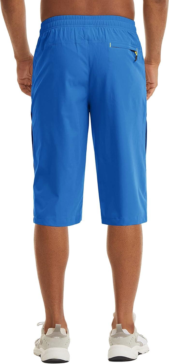 imageMAGCOMSEN Mens Capri Shorts Quick Dry Below Knee 34 Capri Pants with Zipper Pockets for Workout Running Training SummerBright Blue
