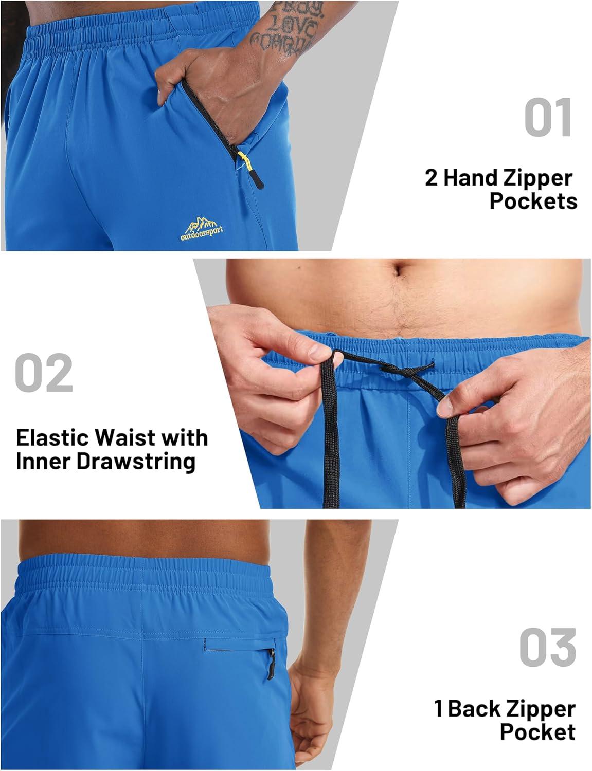 imageMAGCOMSEN Mens Capri Shorts Quick Dry Below Knee 34 Capri Pants with Zipper Pockets for Workout Running Training SummerBright Blue