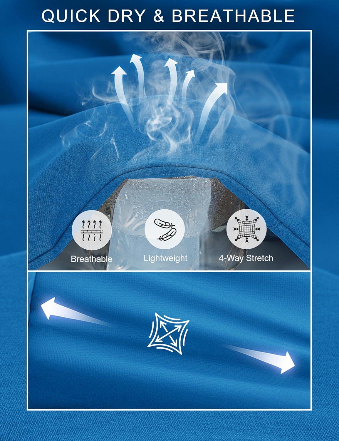 imageMAGCOMSEN Mens Capri Shorts Quick Dry Below Knee 34 Capri Pants with Zipper Pockets for Workout Running Training SummerBright Blue