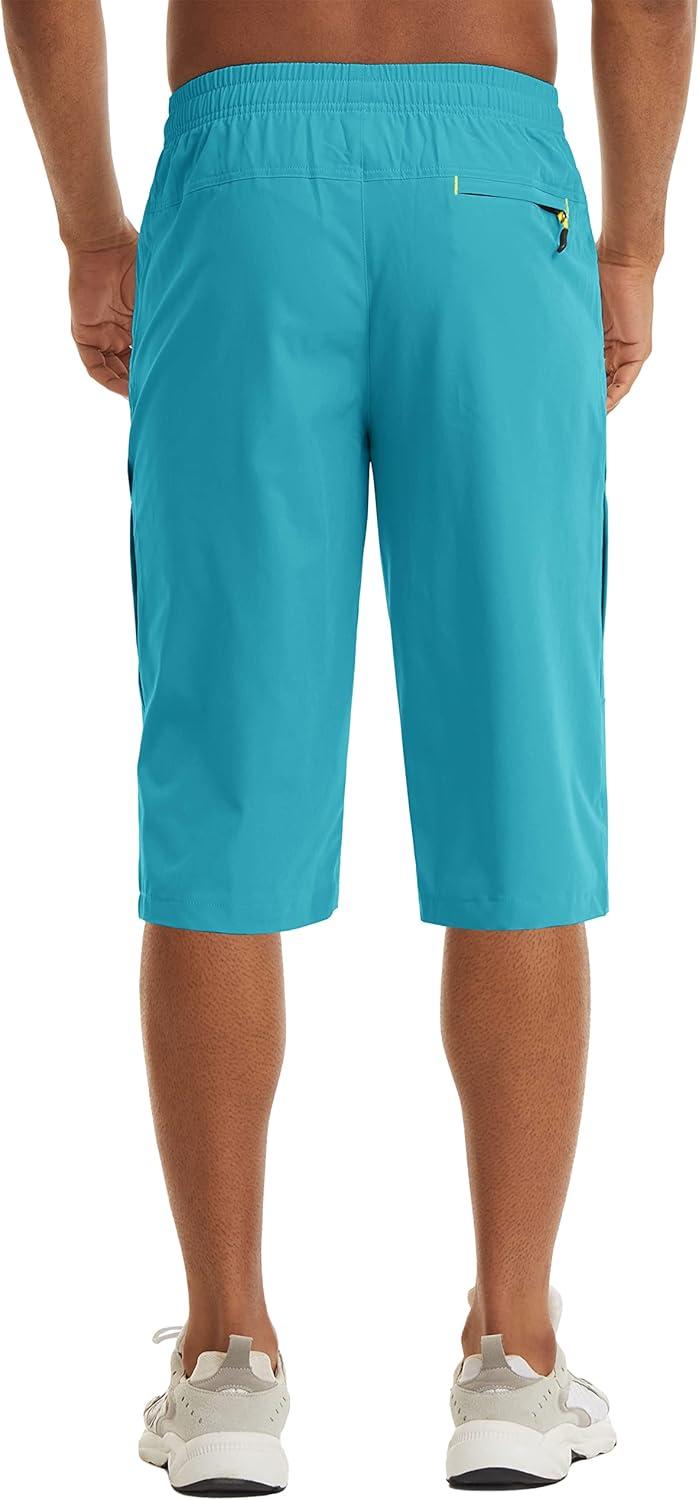 imageMAGCOMSEN Mens Capri Shorts Quick Dry Below Knee 34 Capri Pants with Zipper Pockets for Workout Running Training SummerLake Blue