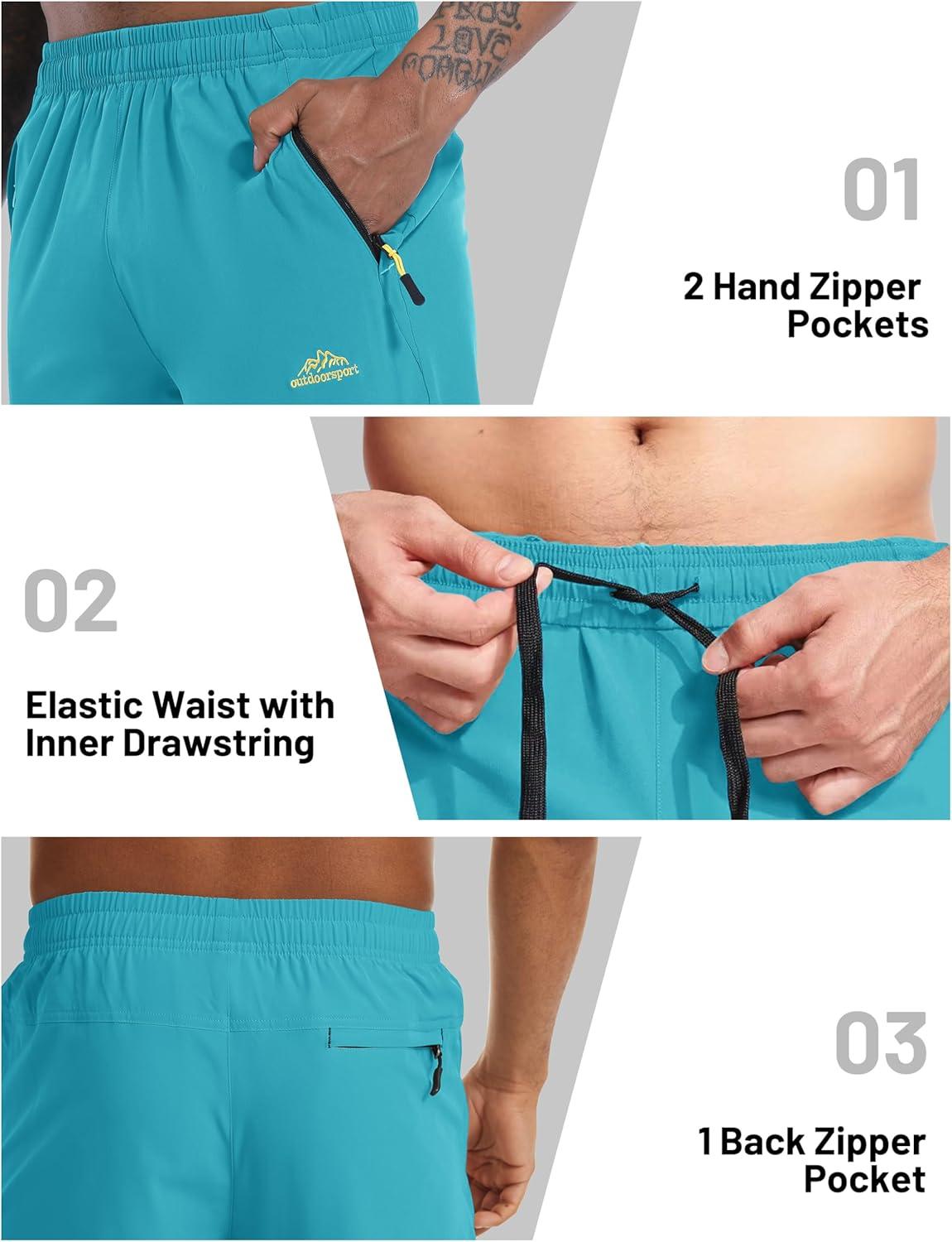 imageMAGCOMSEN Mens Capri Shorts Quick Dry Below Knee 34 Capri Pants with Zipper Pockets for Workout Running Training SummerLake Blue