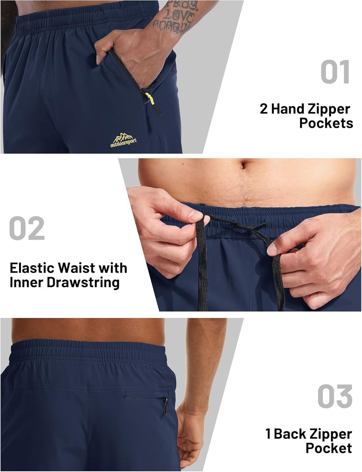 imageMAGCOMSEN Mens Capri Shorts Quick Dry Below Knee 34 Capri Pants with Zipper Pockets for Workout Running Training SummerNavy