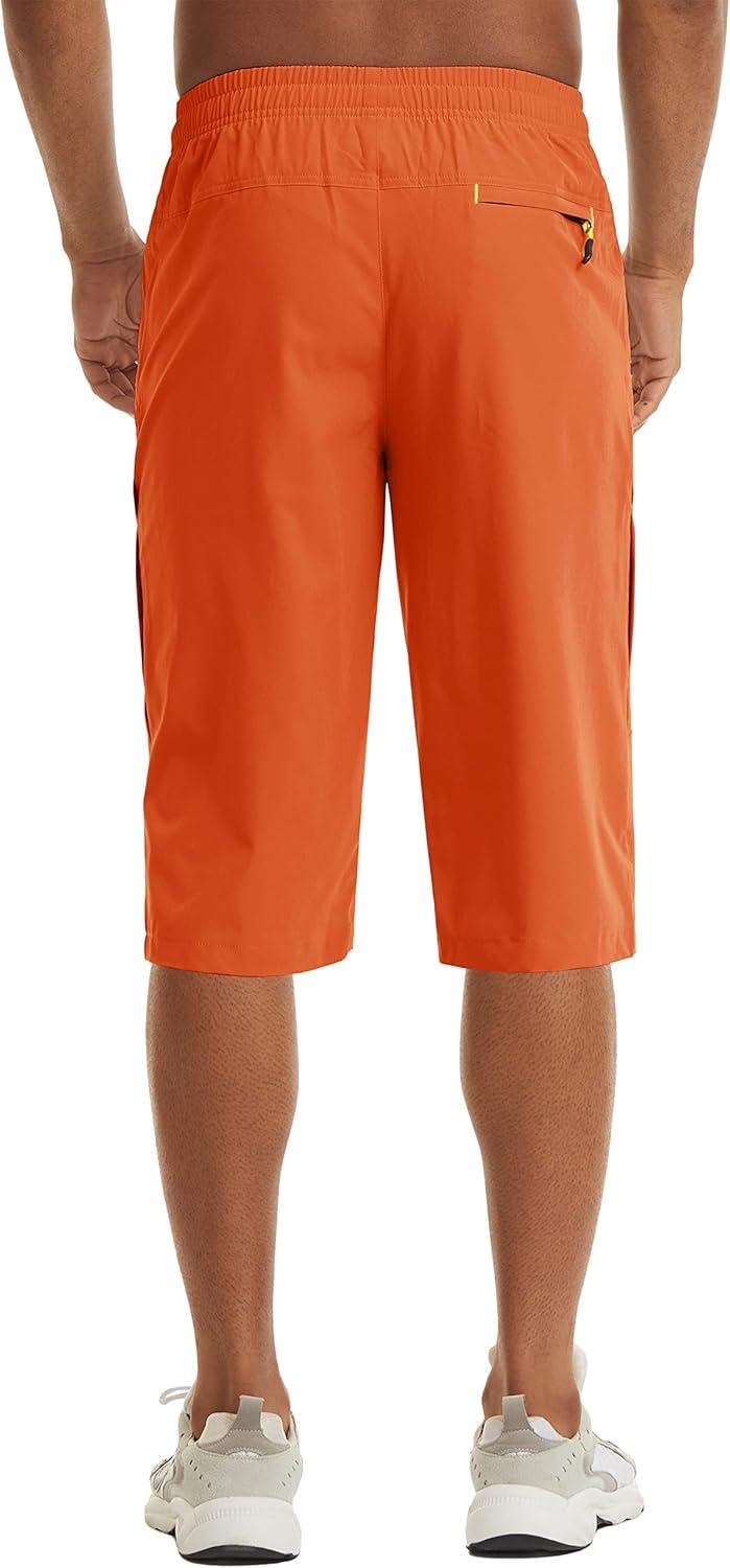 imageMAGCOMSEN Mens Capri Shorts Quick Dry Below Knee 34 Capri Pants with Zipper Pockets for Workout Running Training SummerOrange