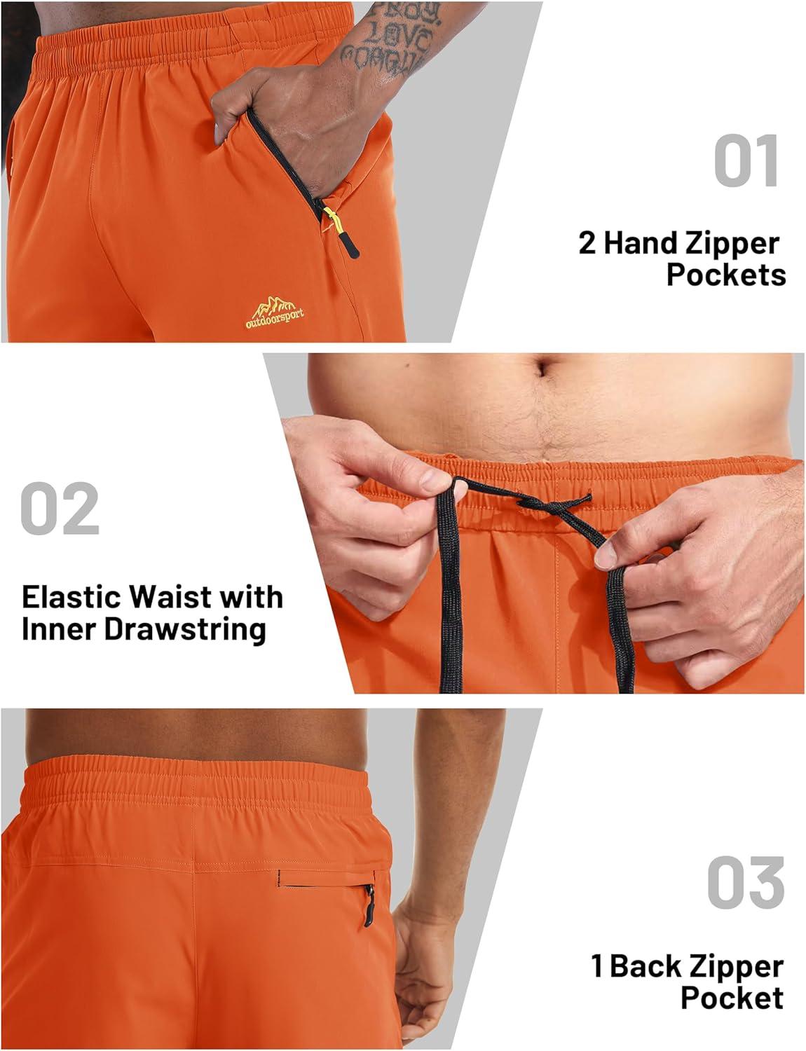 imageMAGCOMSEN Mens Capri Shorts Quick Dry Below Knee 34 Capri Pants with Zipper Pockets for Workout Running Training SummerOrange