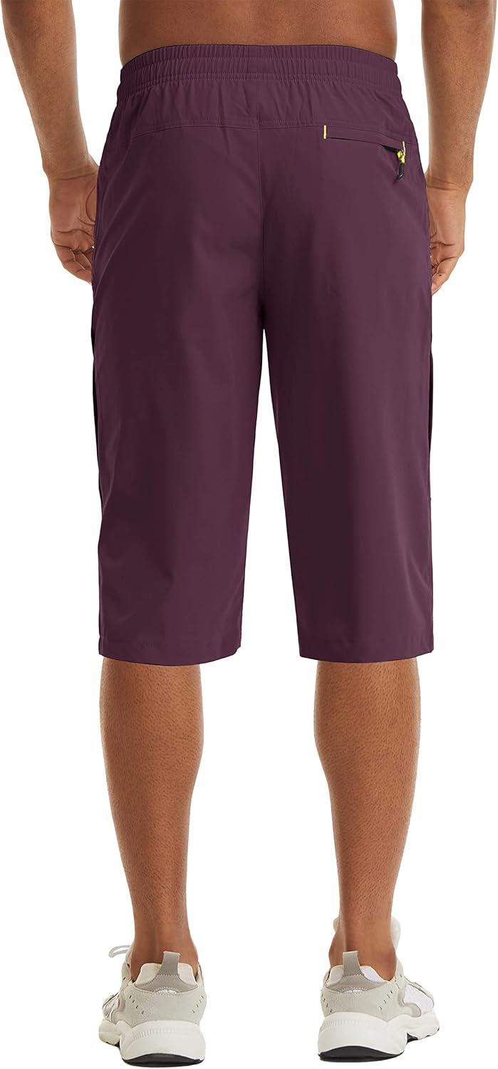 imageMAGCOMSEN Mens Capri Shorts Quick Dry Below Knee 34 Capri Pants with Zipper Pockets for Workout Running Training SummerPurple Red